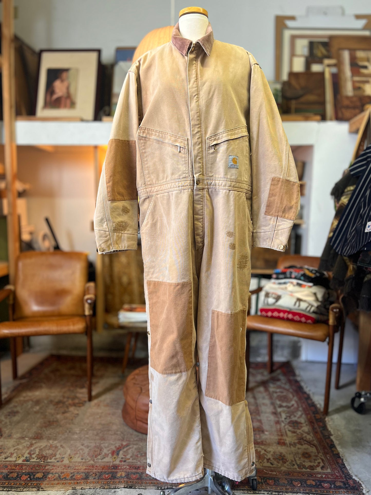 Vintage Repaired Carhartt Canvas Jumpsuit Patched Heritage Workwear Boilersuit XXL