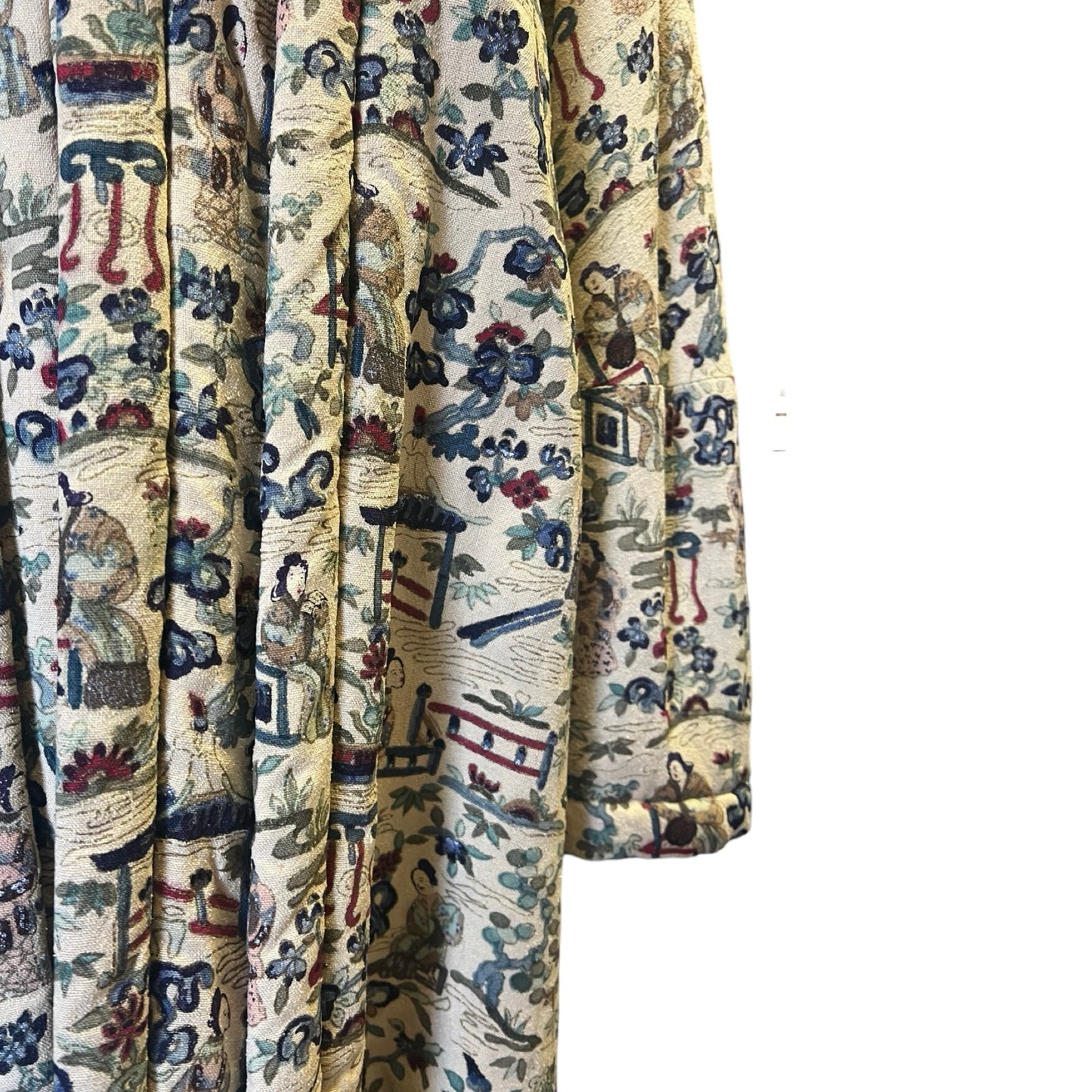 Vintage 1960’s Chinese Hand Painted Raw Silk Quilted Cheongsam Swing Coat L