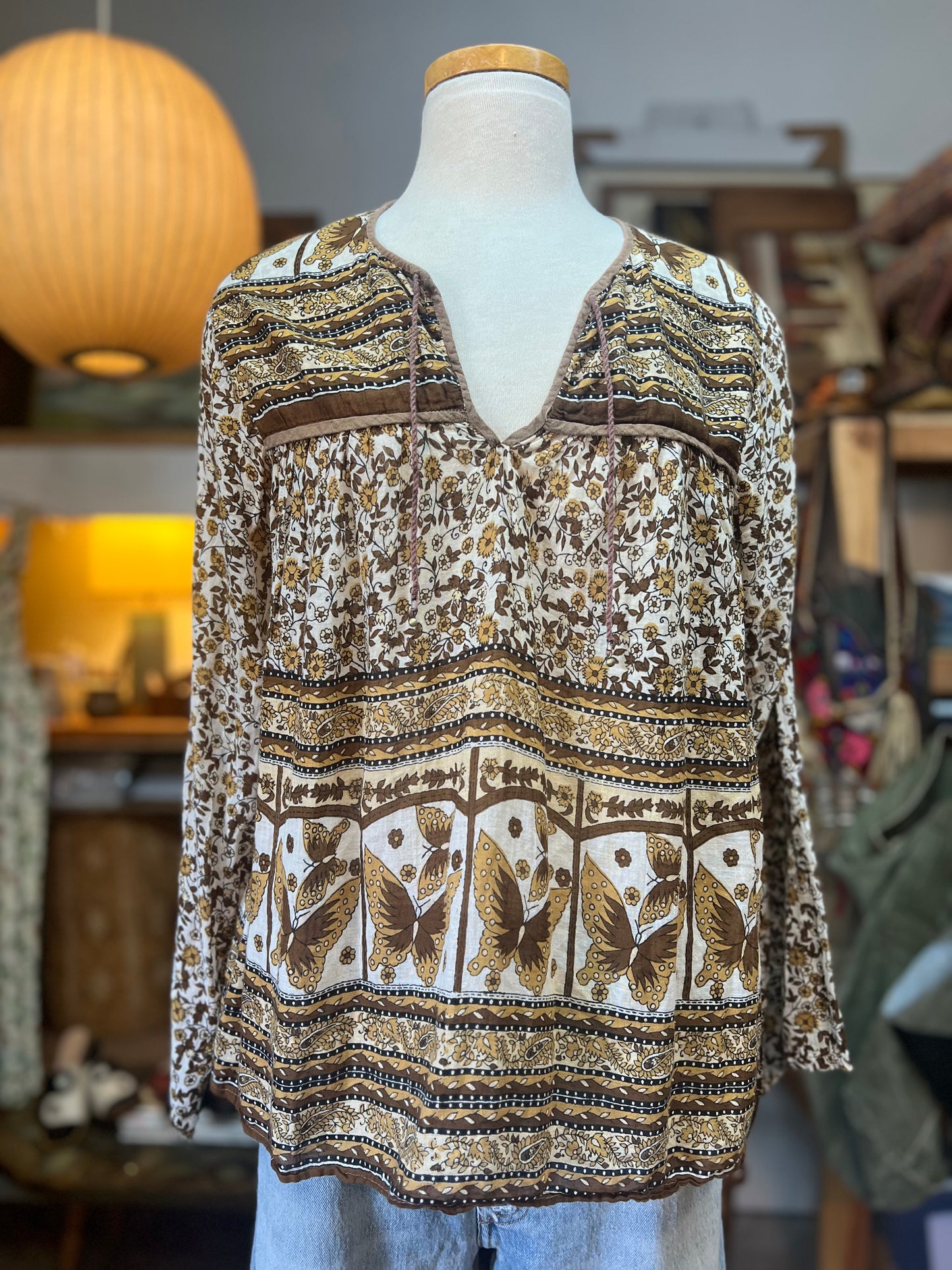 Vintage 80’s India Block Print Sheer Blouse Rare Colorway