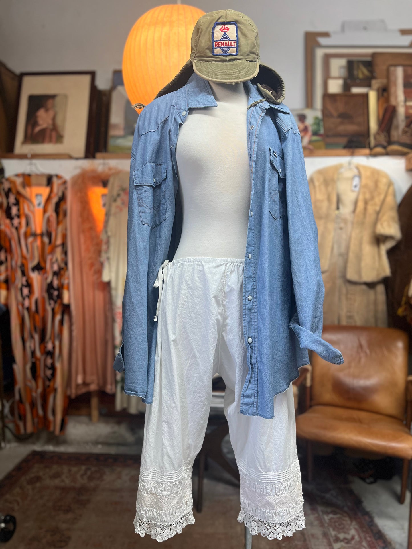 Vintage Antique Cotton Bloomers w/ Pin-tuck Lace Detail O/S