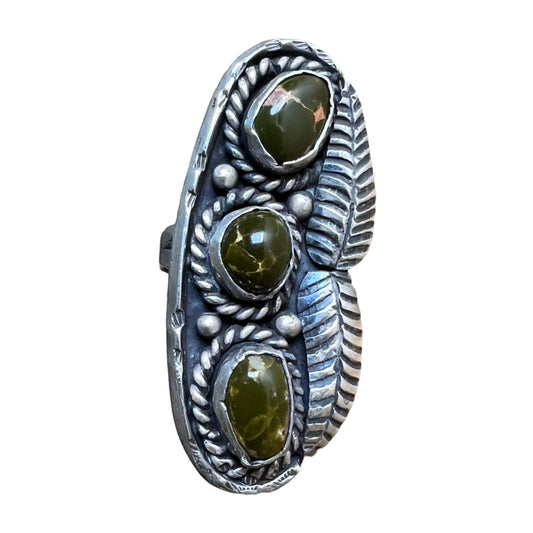 Vintage Navajo Green Turquoise Sterling Silver Ring Hallmark AZ7BB Size 8