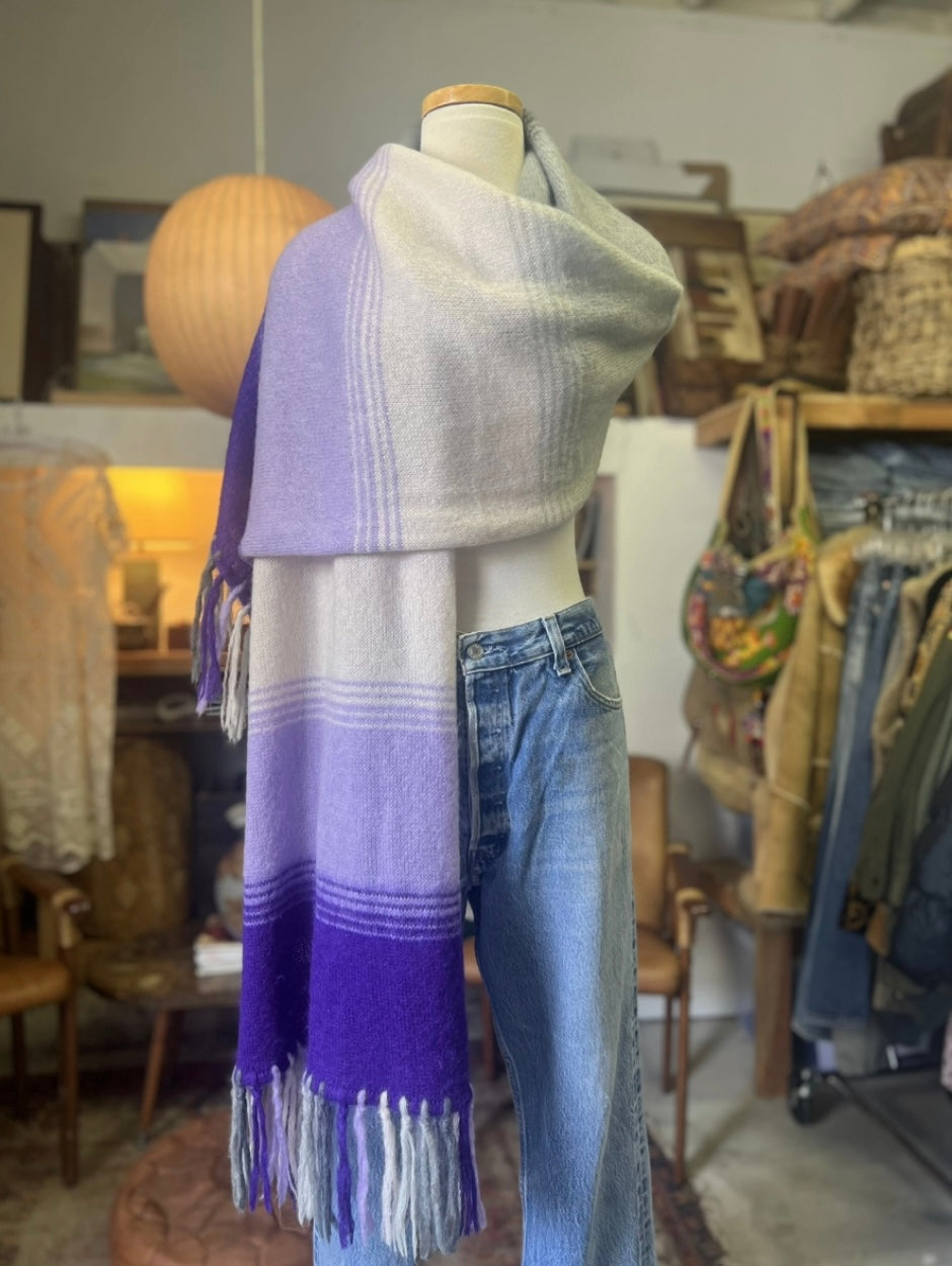 Vintage Rare Emilio Pucci Oversized Mohair Ombré Stripe Fringe Trim Scarf