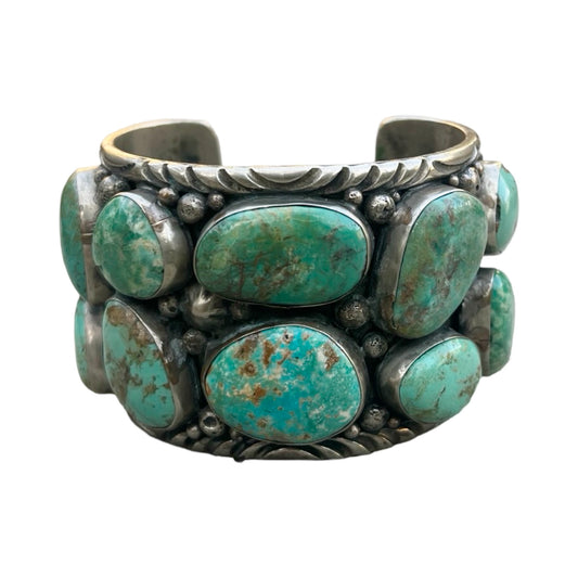 Huge Heavy Vintage Navajo Sterling Silver Turquoise Cuff Hallmark AC