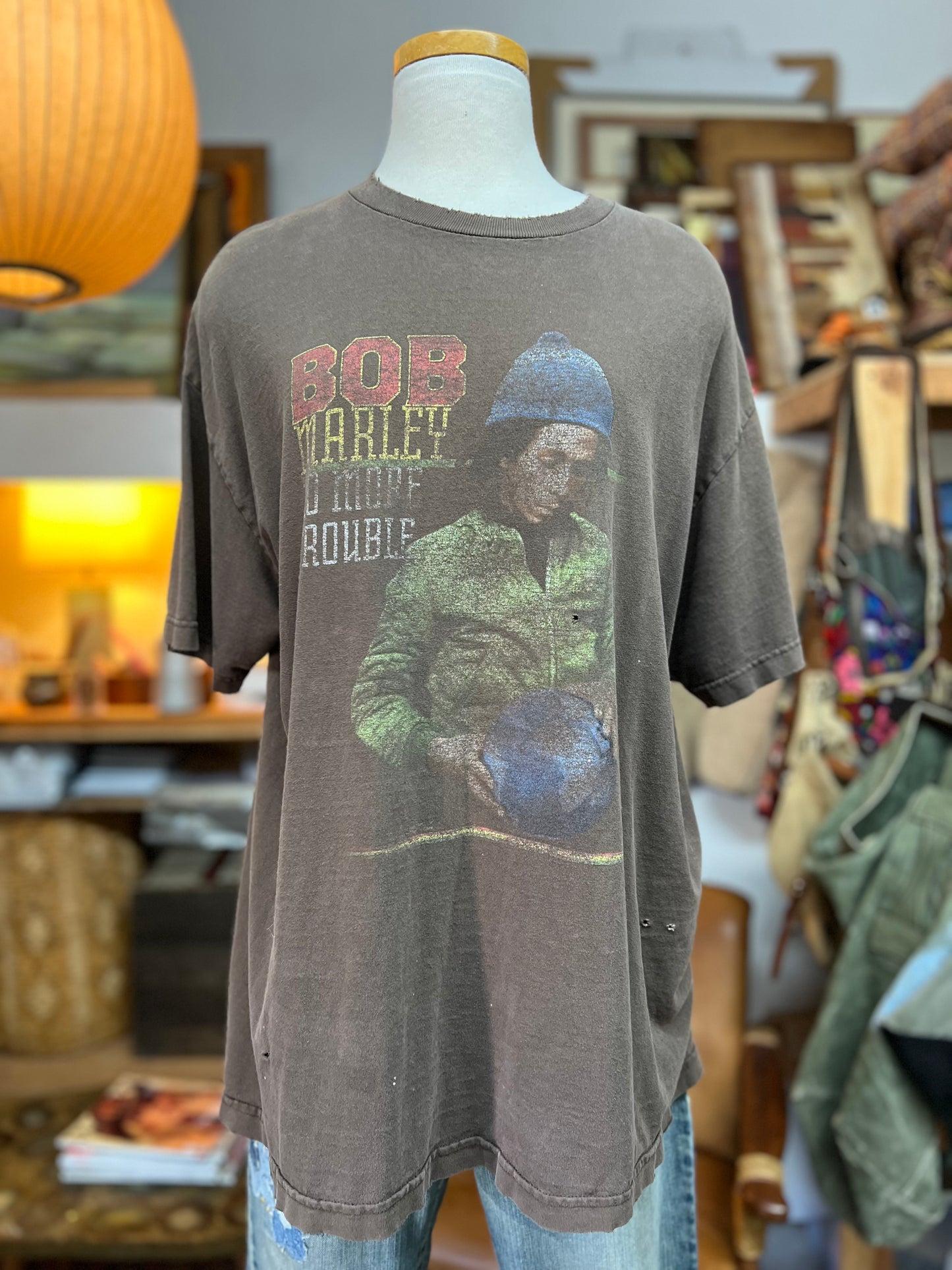 Vintage 90’s Bob Marley No More Trouble Distressed Double Sided Tee XL