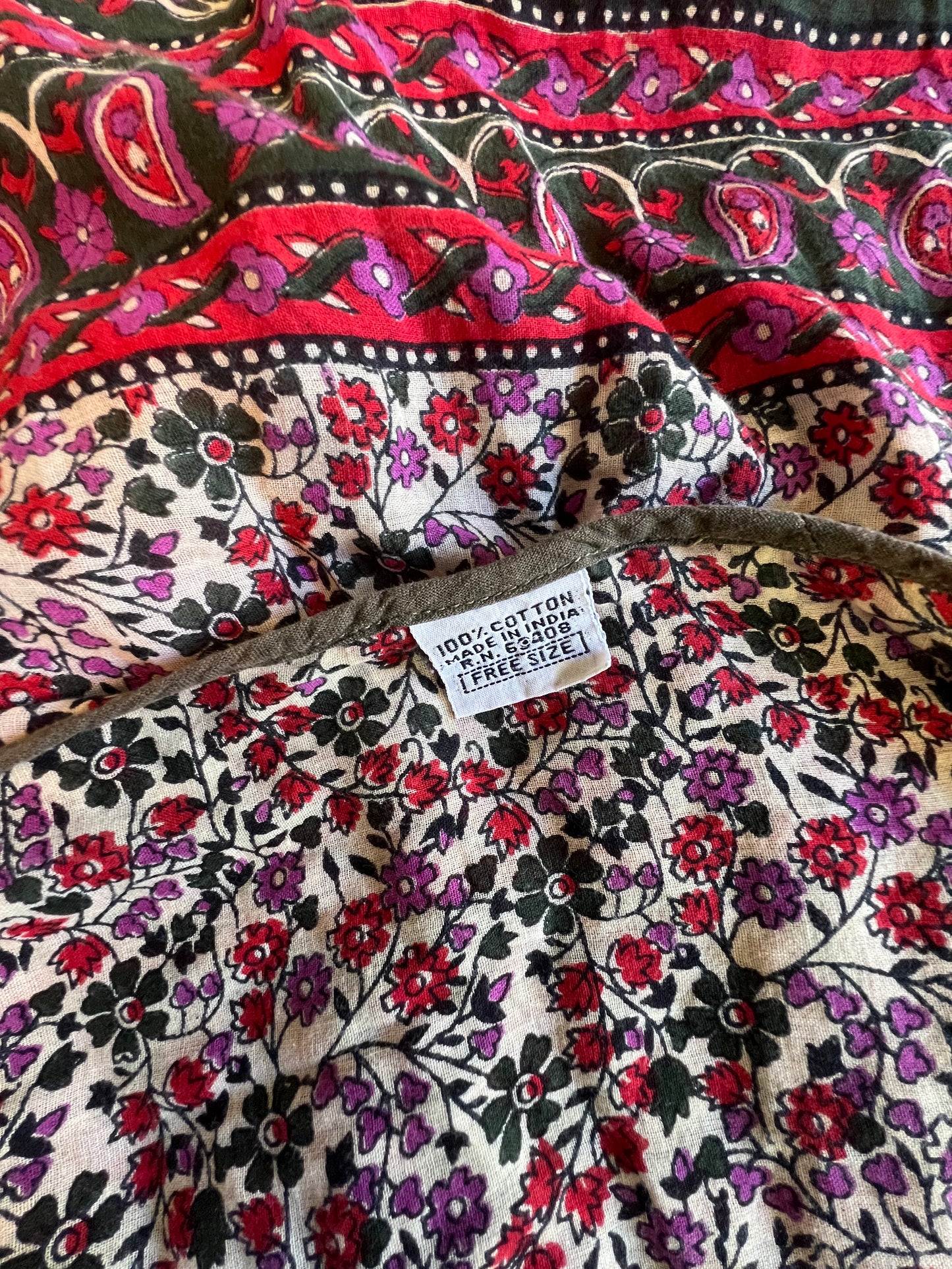 Vintage 70’s India Block Print Sheer Cotton Gauze Bohemian Blouse