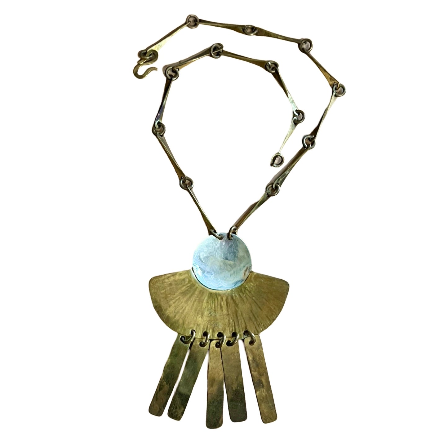 Vintage 1986 Signed Joseph Boris Modernist Brass & Silver Statement Necklace