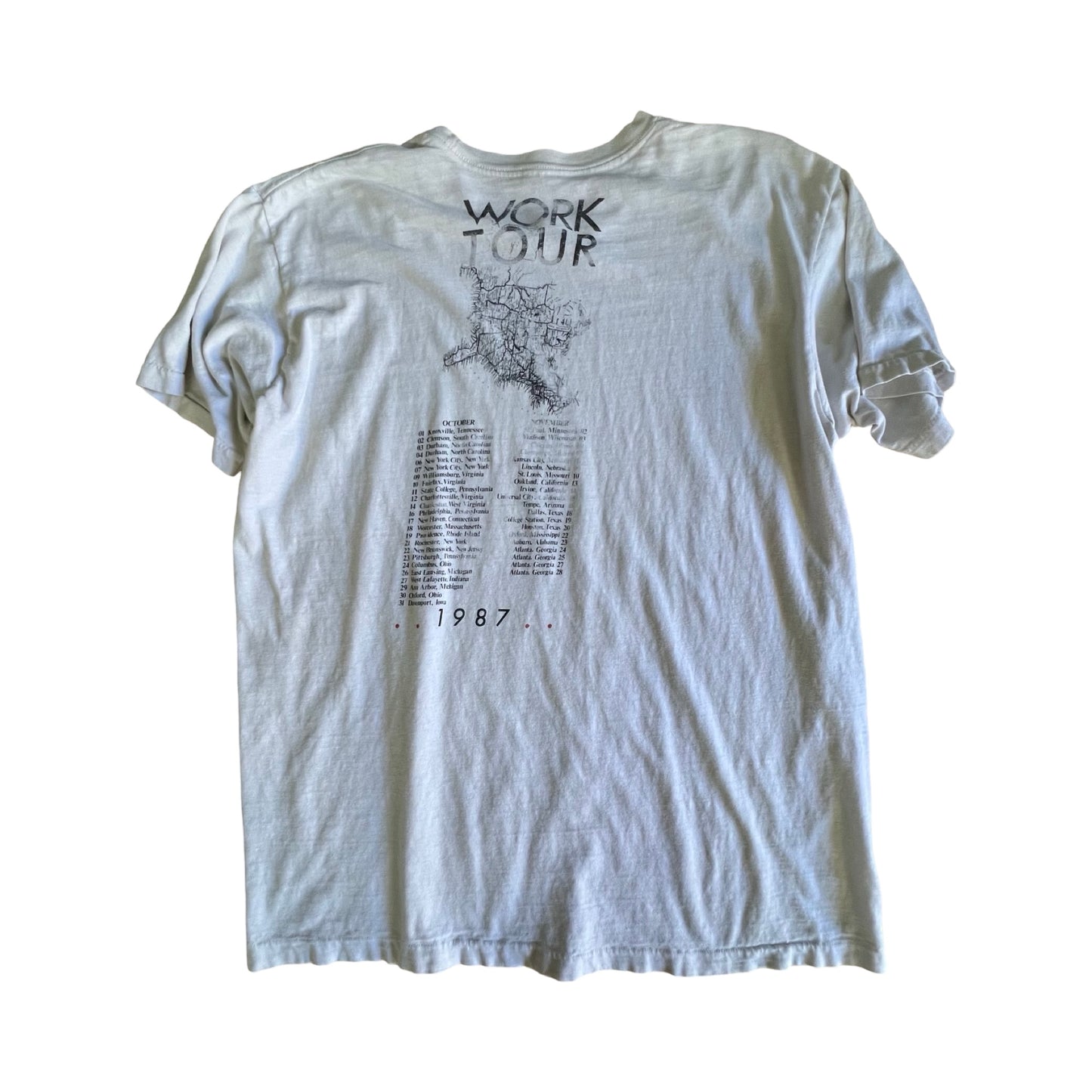Vintage 1987 REM Work Tour Single Stitch Double Sided Rock Tee XL