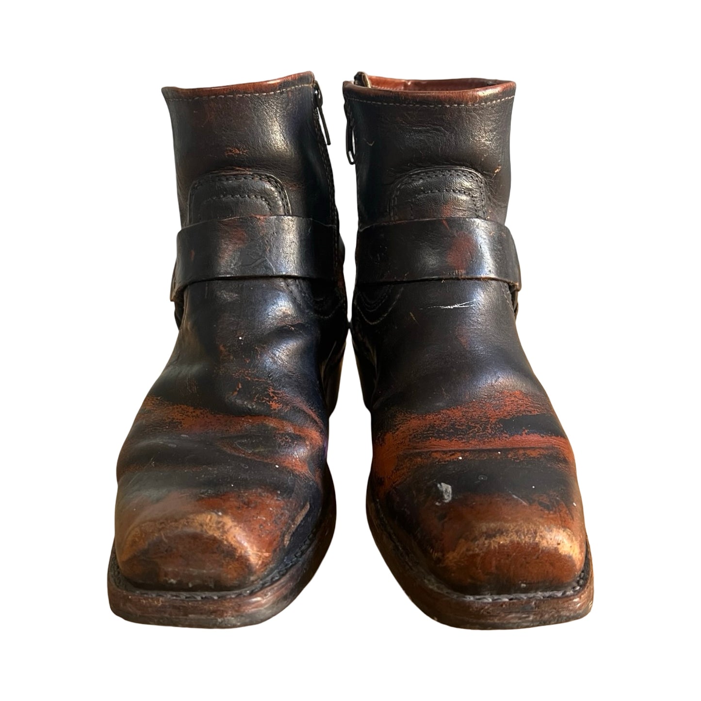 Vintage Frye Harness Ankle Zip Boots Distressed 8.5