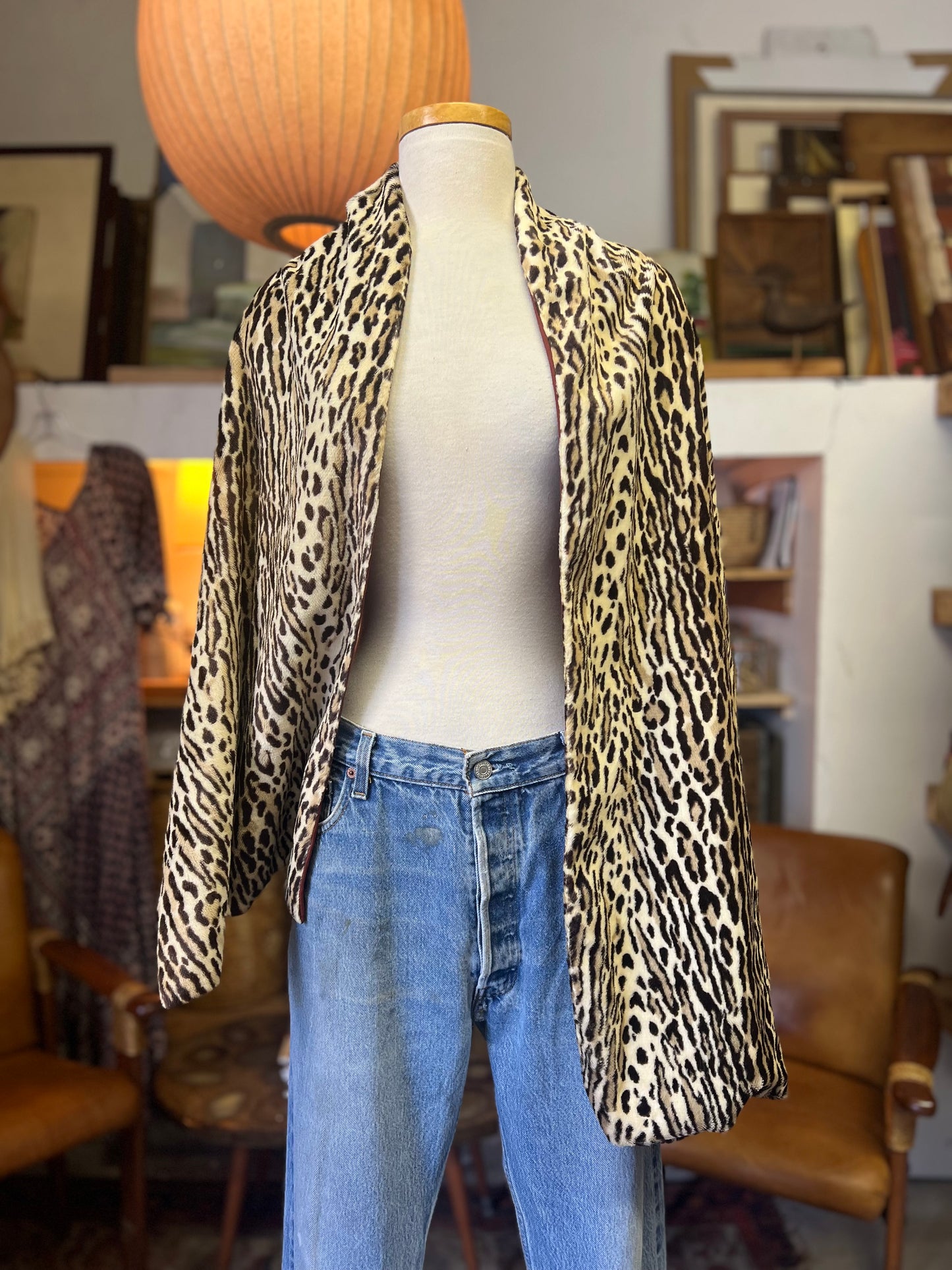 Vintage 60’s Handmade Oversized Velvet & Silk Leopard Print Scarf Shawl