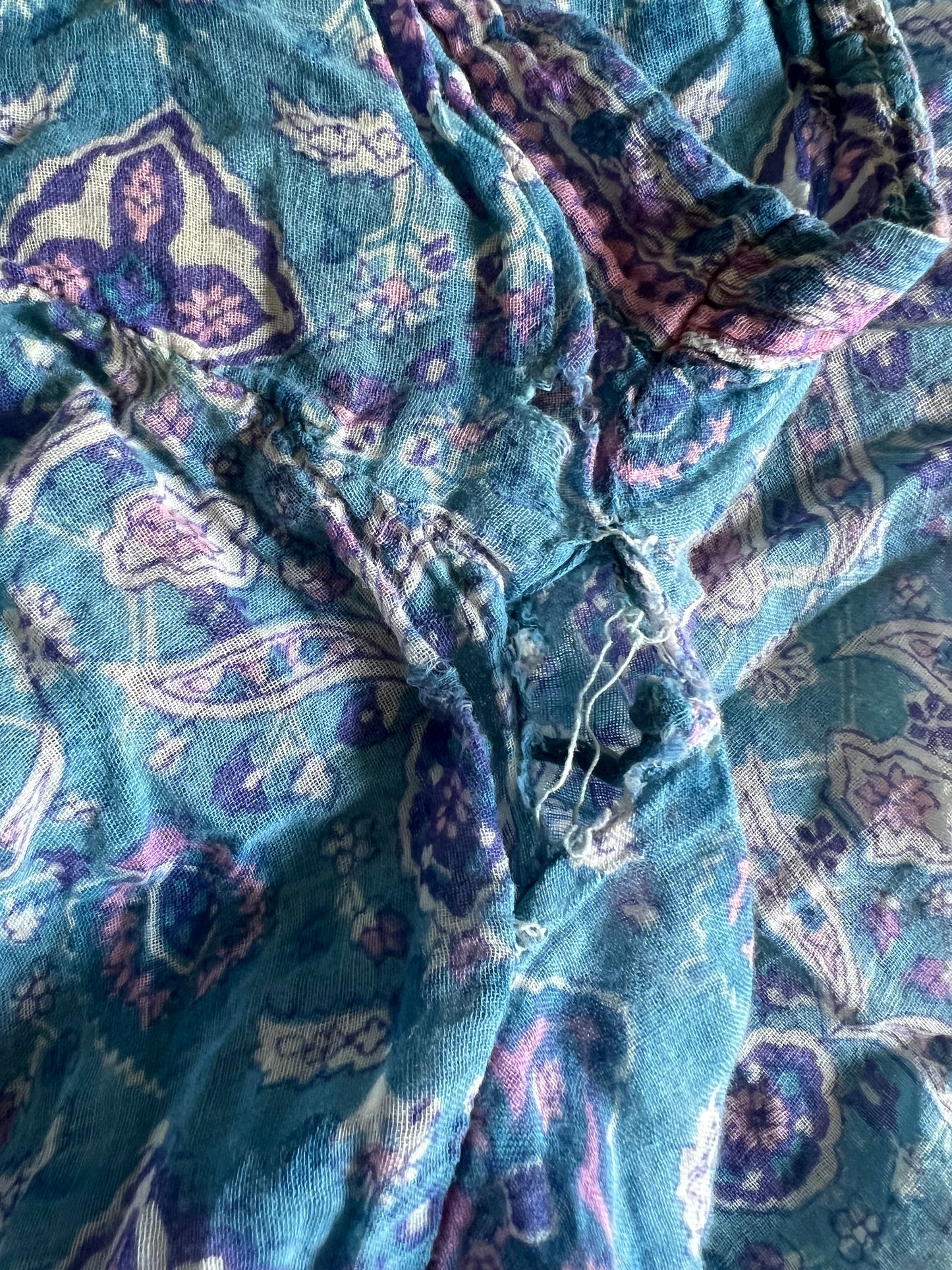 Rare Vintage 70’s India Gauze Block Print Cap Sleeve Top XS