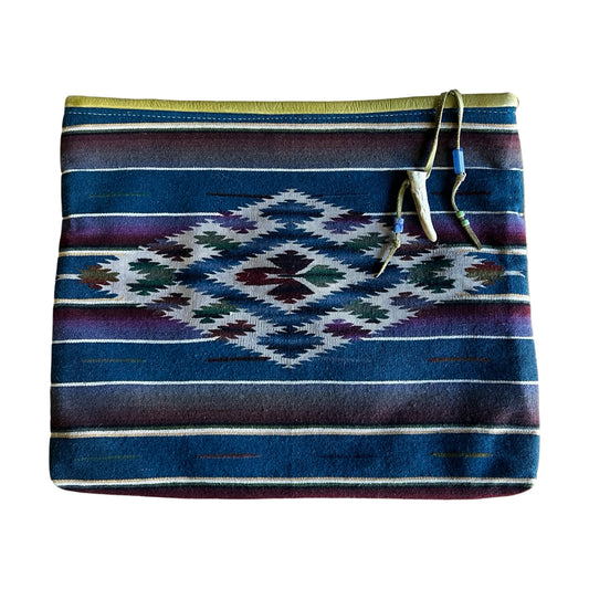 Huge Clutch Portfolio Vintage Serape and Reclaimed Leather Vintage Bead & Antler Zipper Charm