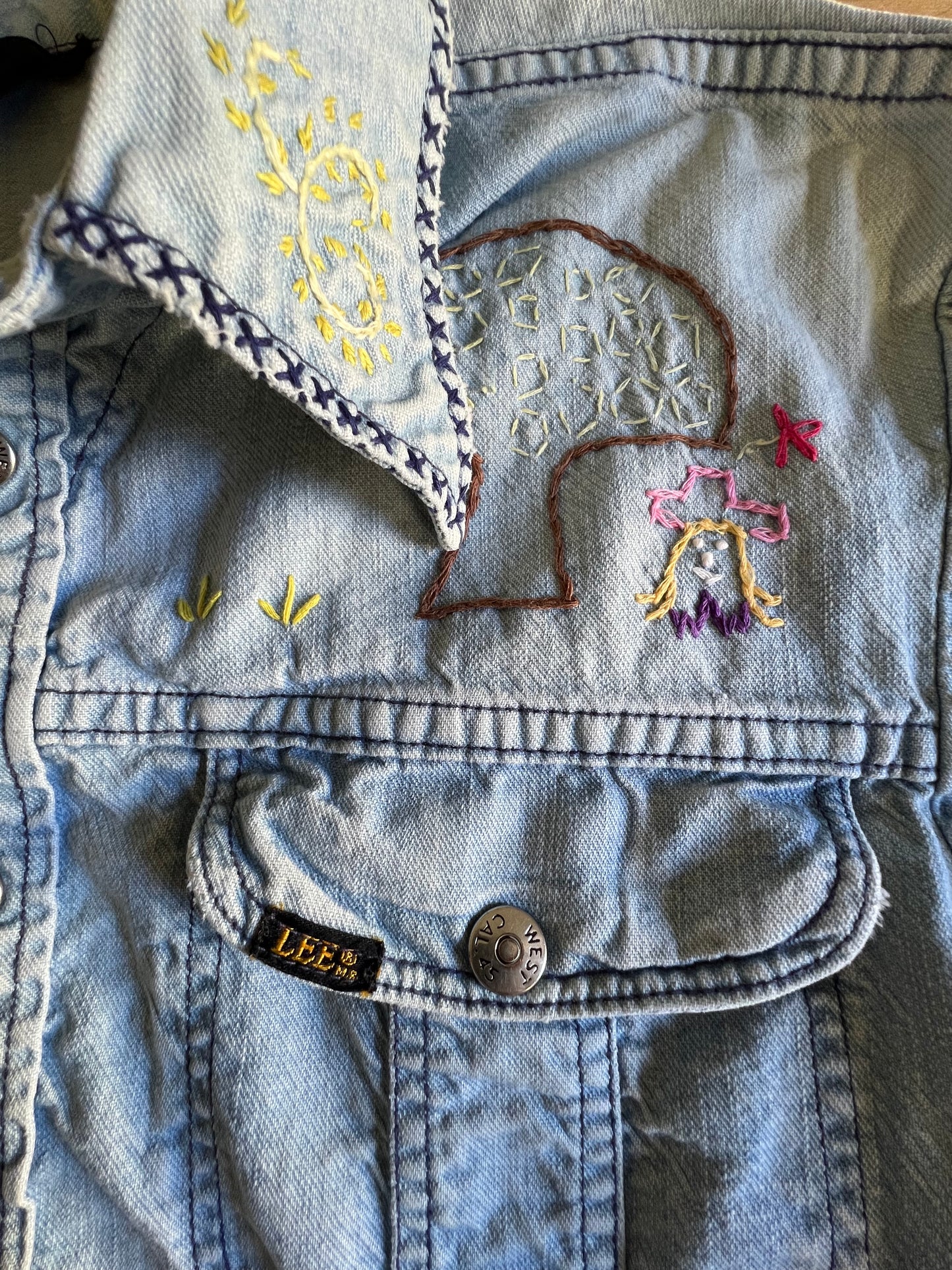 Amazing Vintage 70’s Lee Denim Embroidered Mushroom Snap Front Shirt Jacket L