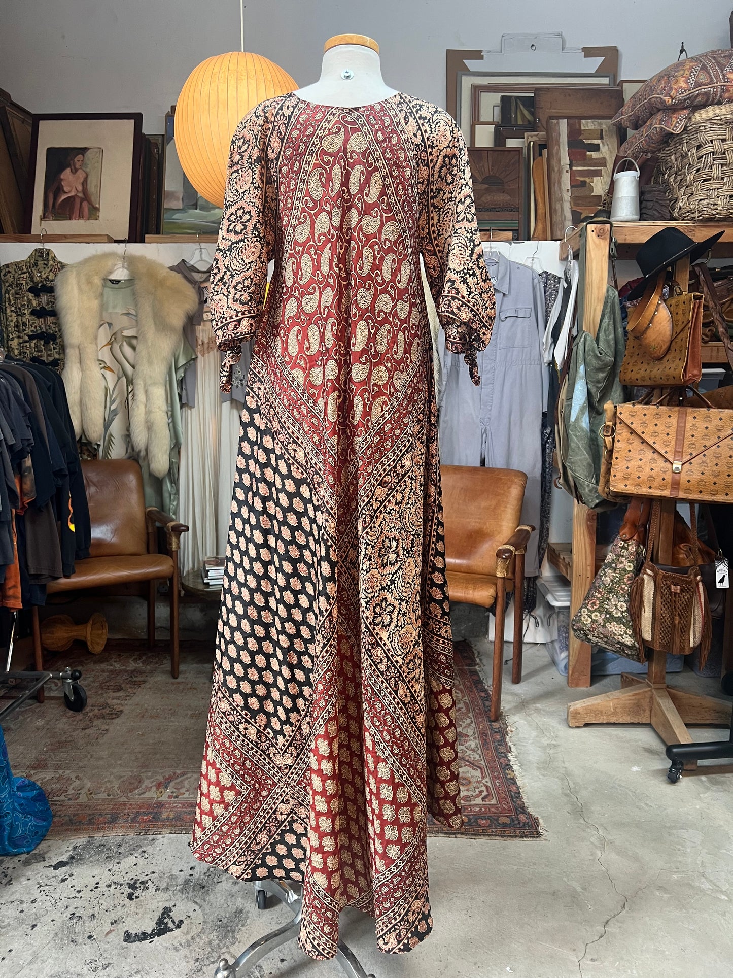 Very Rare Collectible India Imports of Rhode Island 70’s Silk Block Print Dress