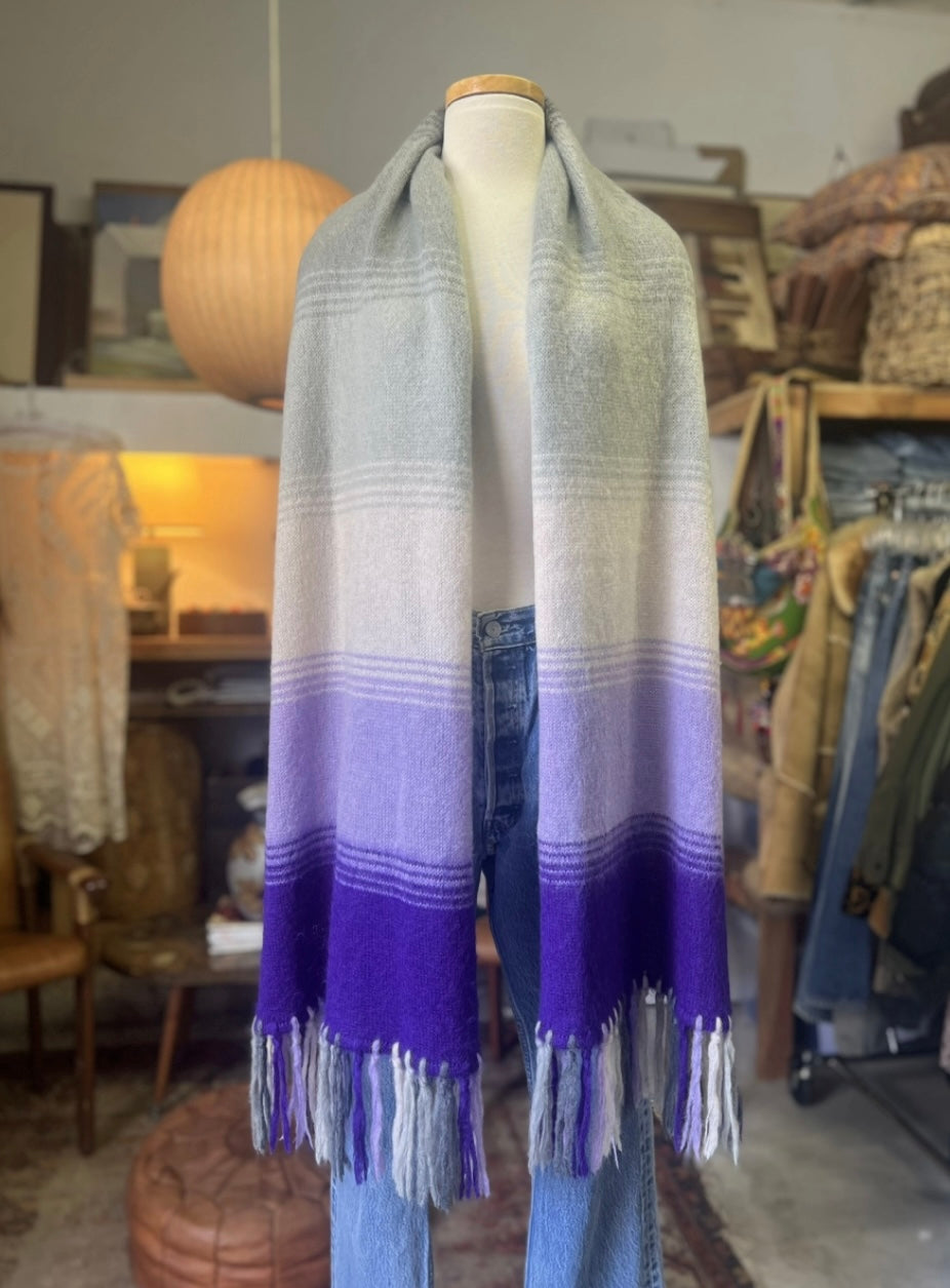 Vintage Rare Emilio Pucci Oversized Mohair Ombré Stripe Fringe Trim Scarf