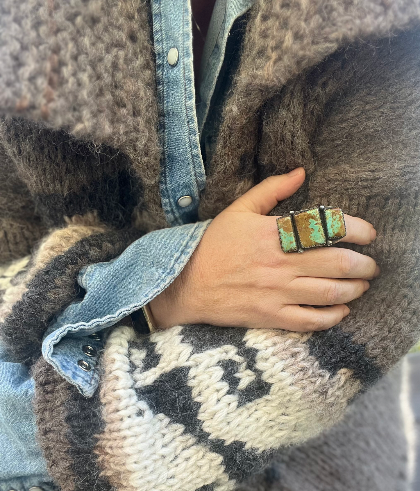 Vintage Large Navajo Polished Turquoise Sterling Silver Ring Size 10.5