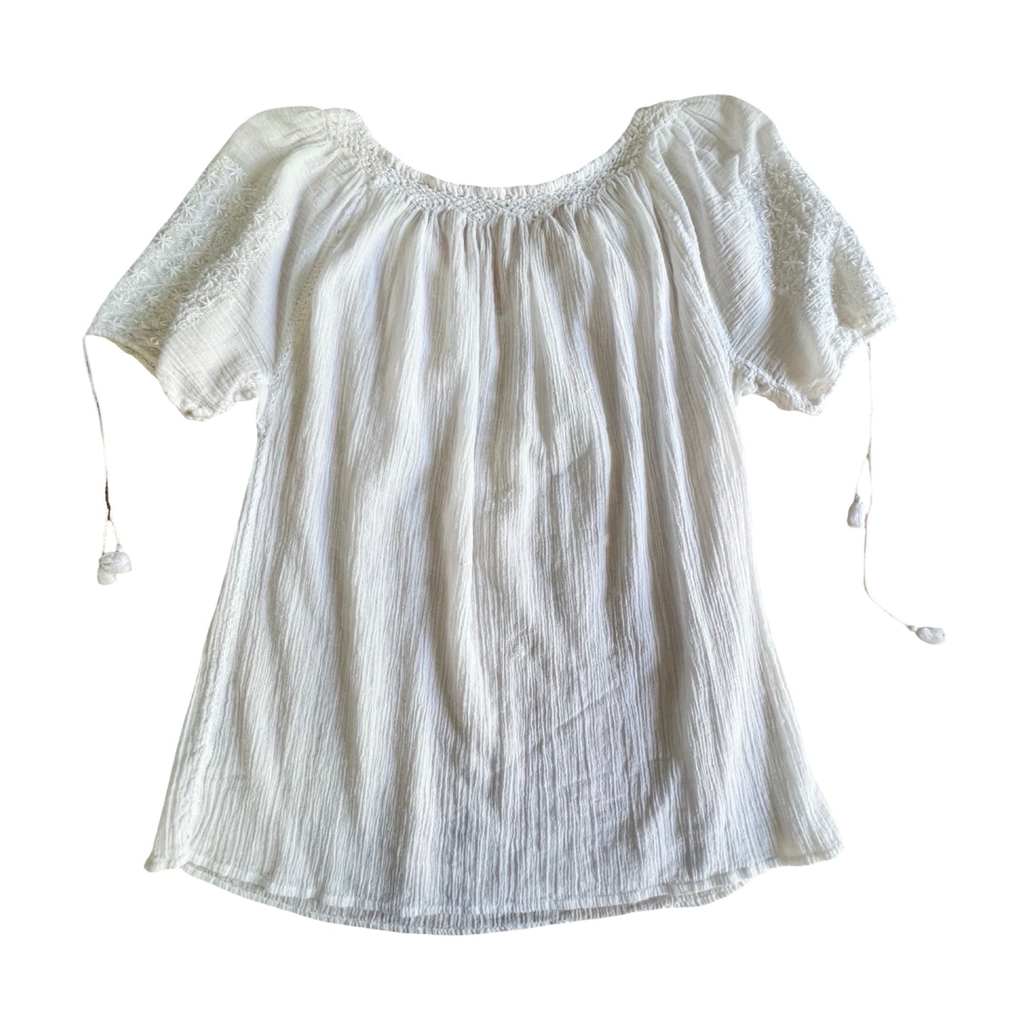 Vintage 60’s Romanian Embroidered Pintuck Smocked Gauze Top S/M
