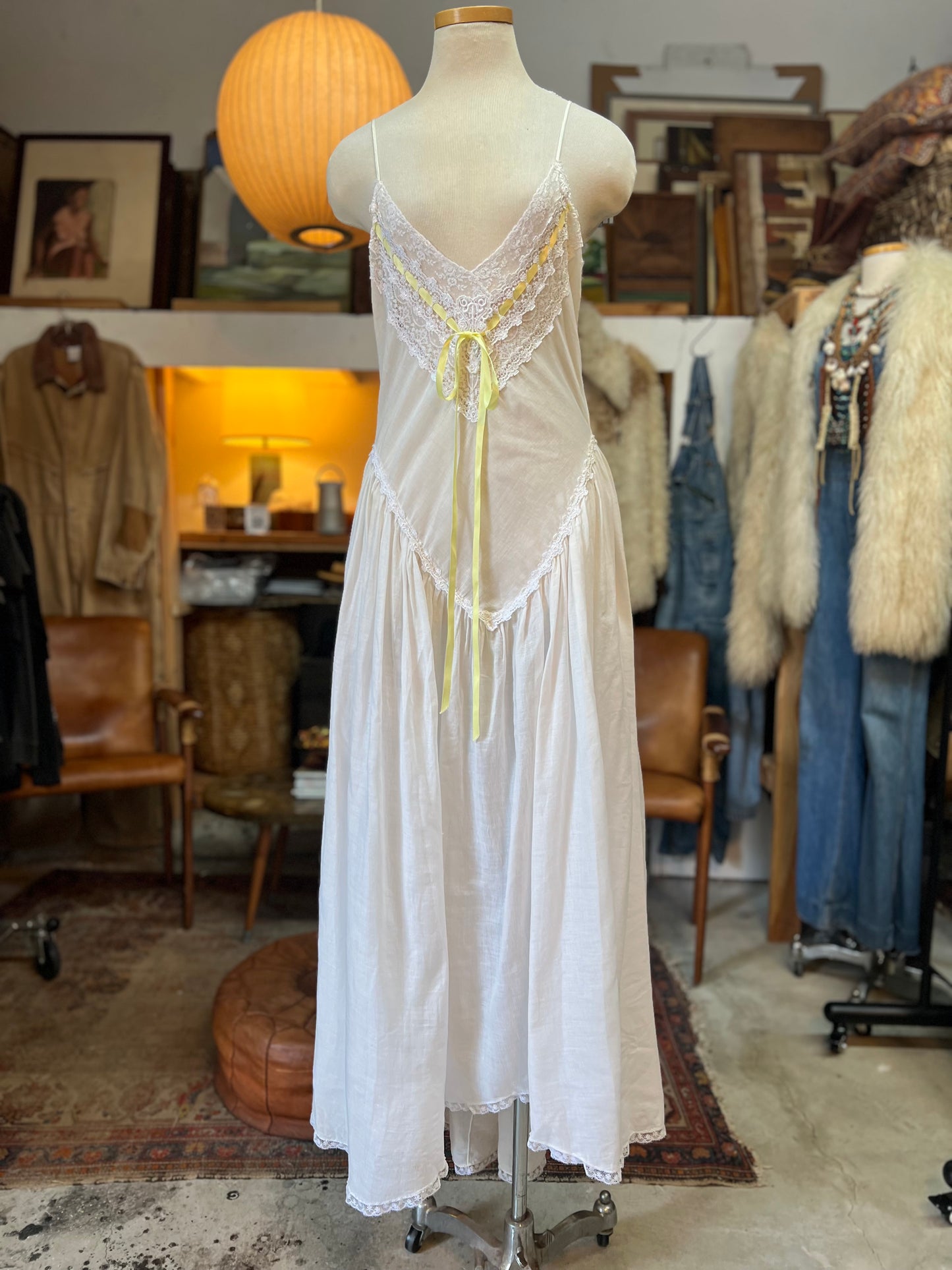 Vintage Cotton Bohemian Nightie Dress w/ Lace Trim