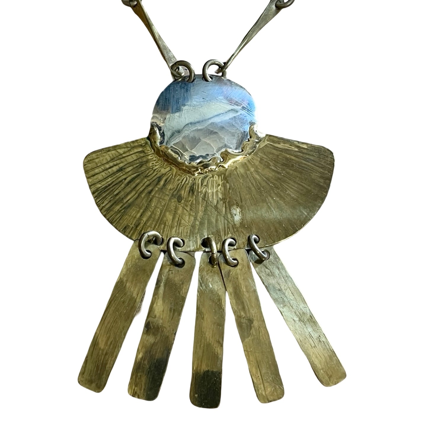 Vintage 1986 Signed Joseph Boris Modernist Brass & Silver Statement Necklace