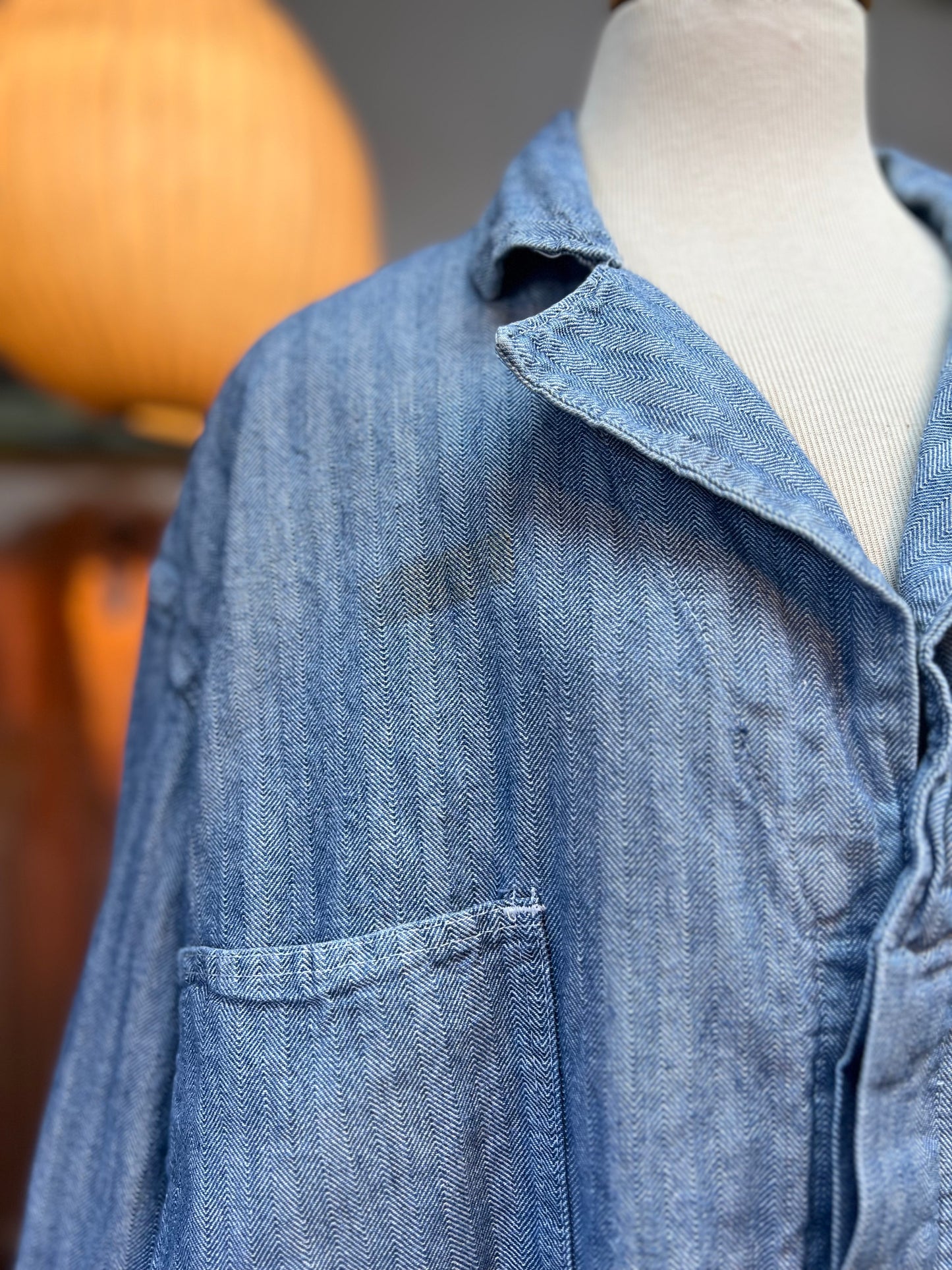 Vintage 1950’s Herringbone Twill Union Made Sanforized Denim Machinist Coat 50R