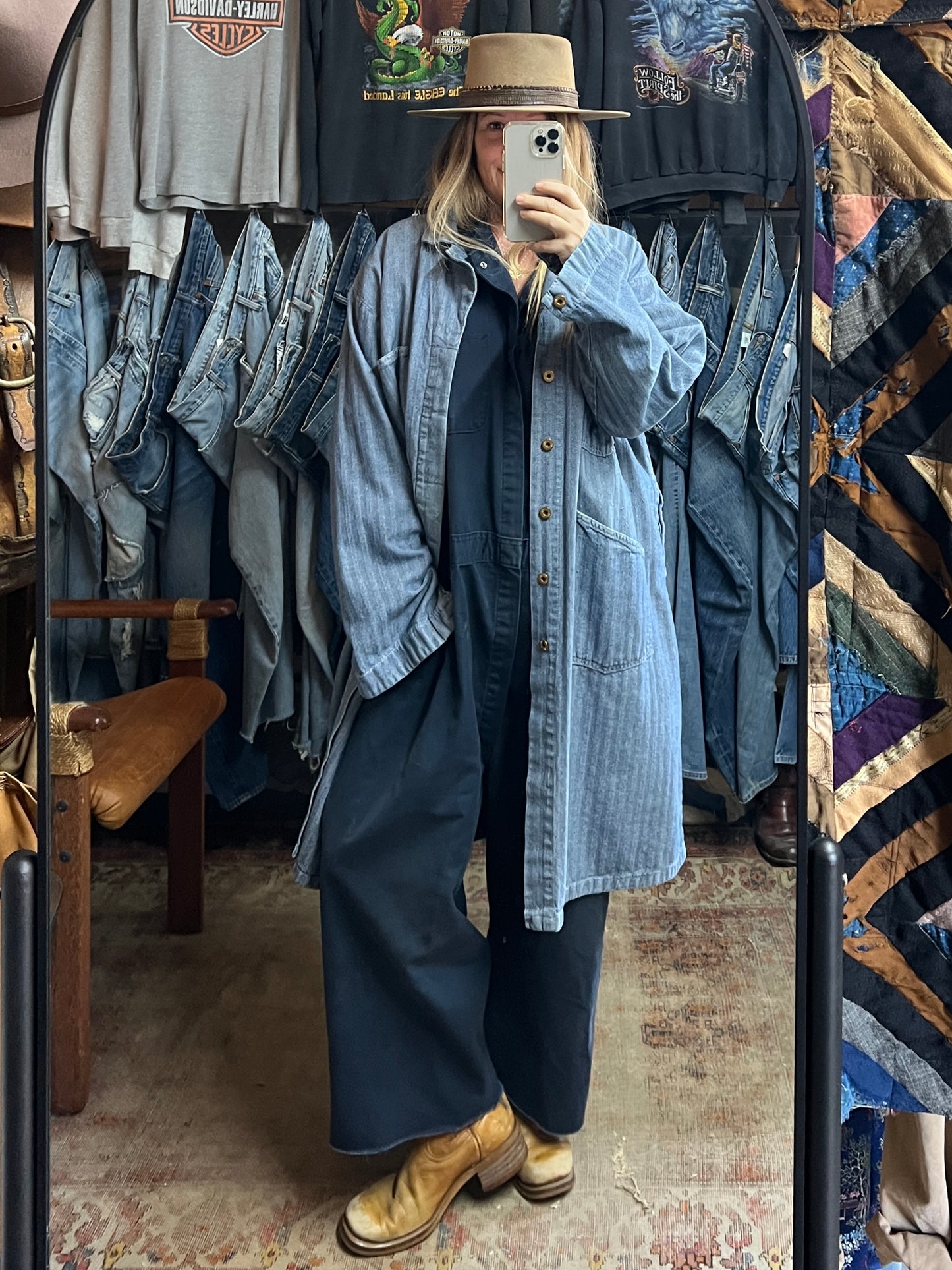 Vintage 1950’s Herringbone Twill Made in Mexico Denim Machinist Coat 52R