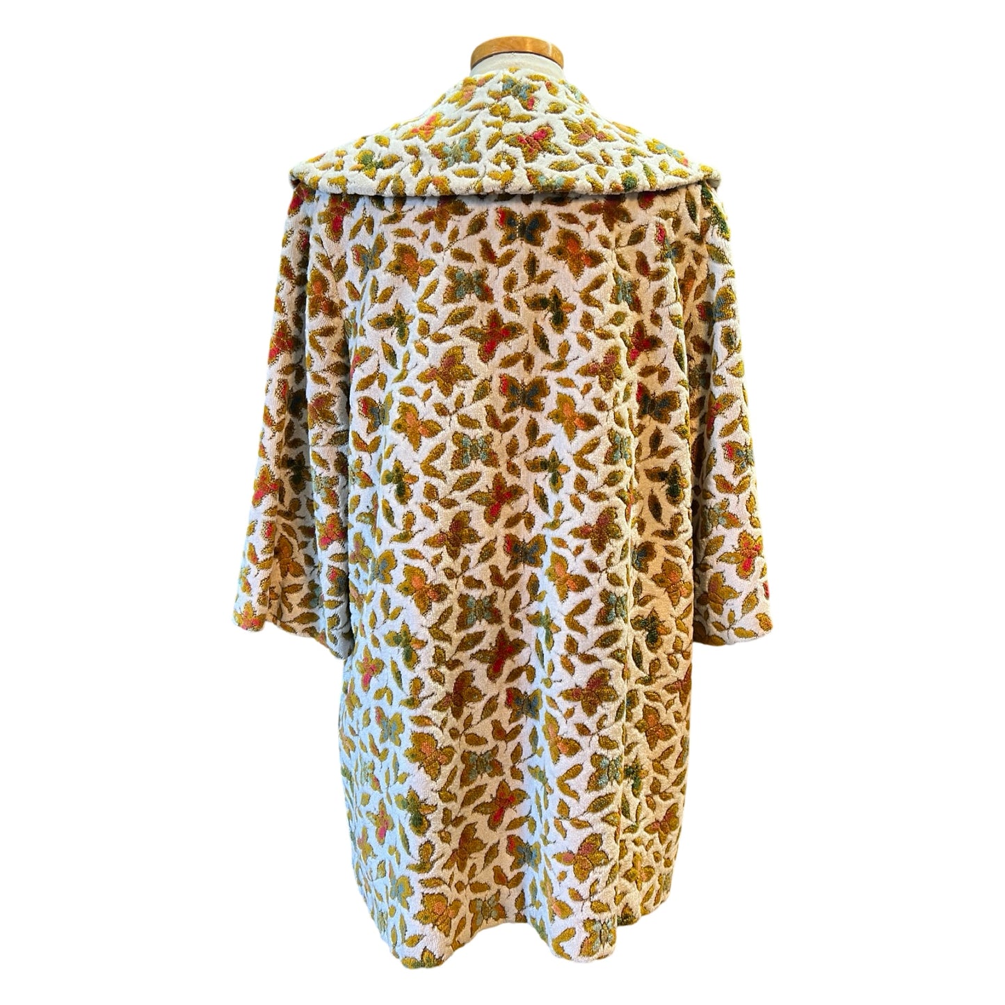 Vintage 60’s Chenille Butterlfy Shawl Collar Swing Coat L
