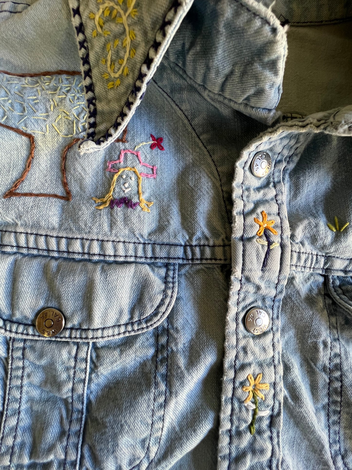 Amazing Vintage 70’s Lee Denim Embroidered Mushroom Snap Front Shirt Jacket L