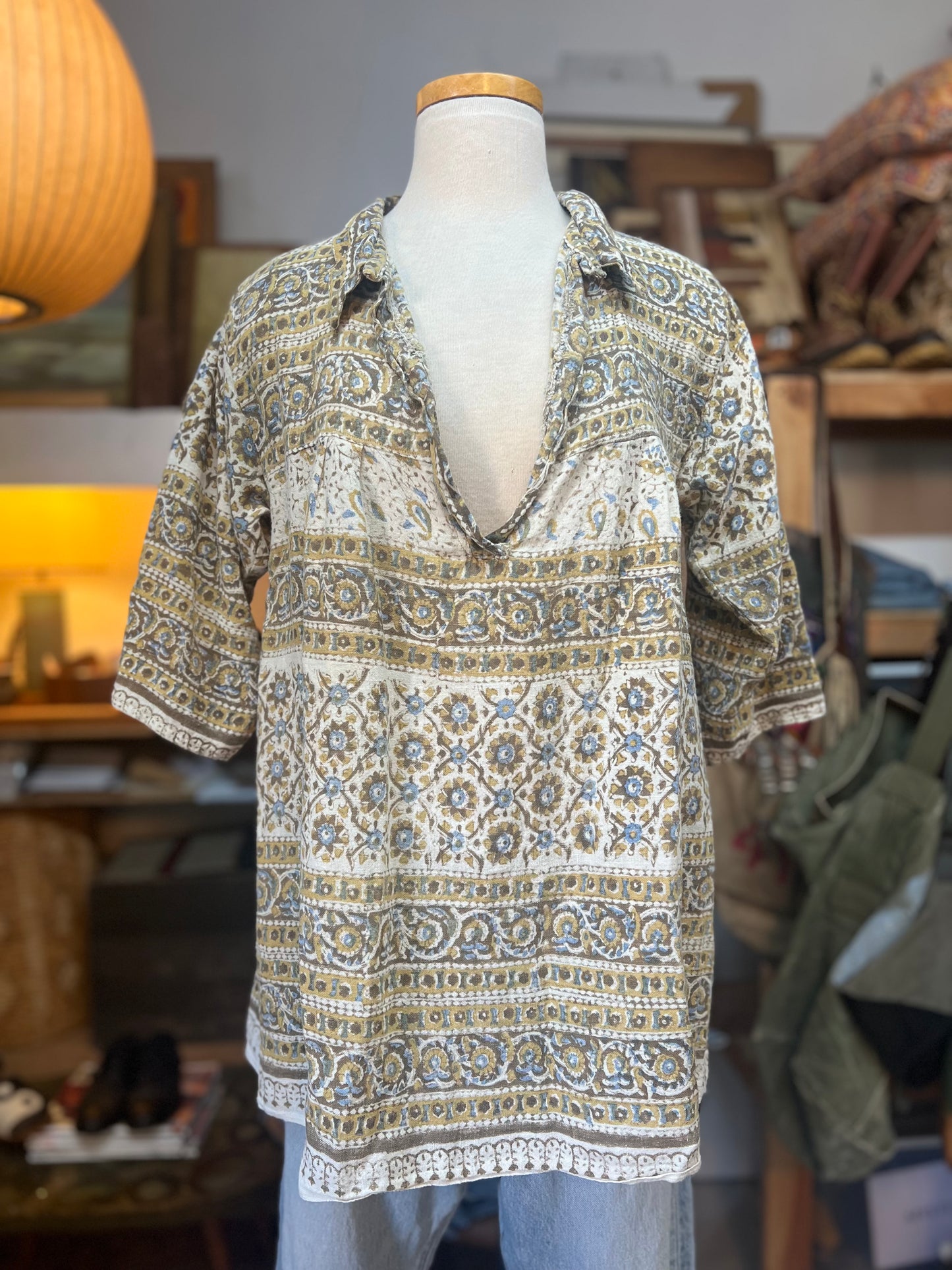 Vintage Handmade Cotton Gauze 3/4 Sleeve Bohemian Tunic