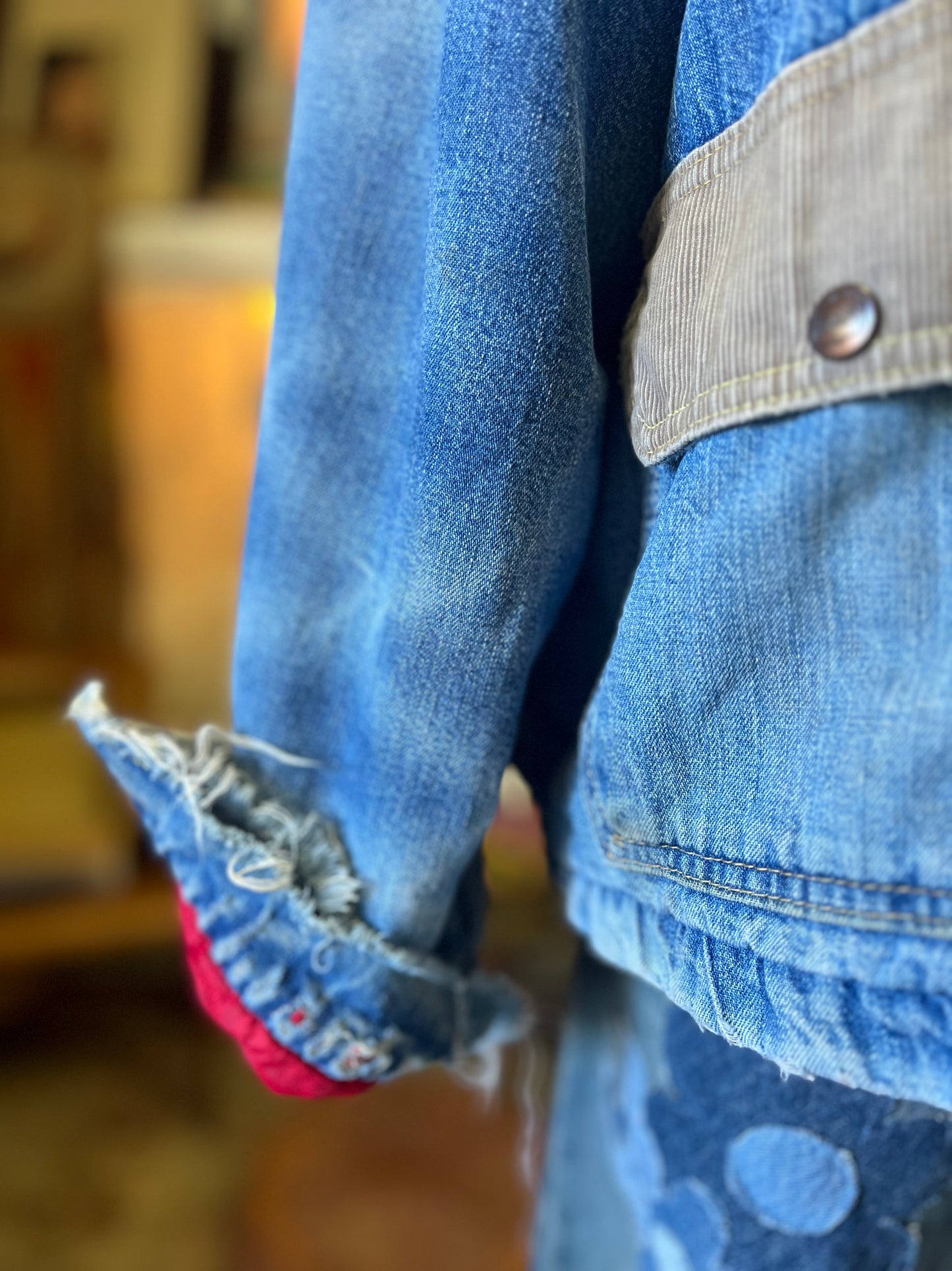 Vintage Big Smith Denim Chore Jacket Work Wear Heavily Distressed Boxy Fit XL