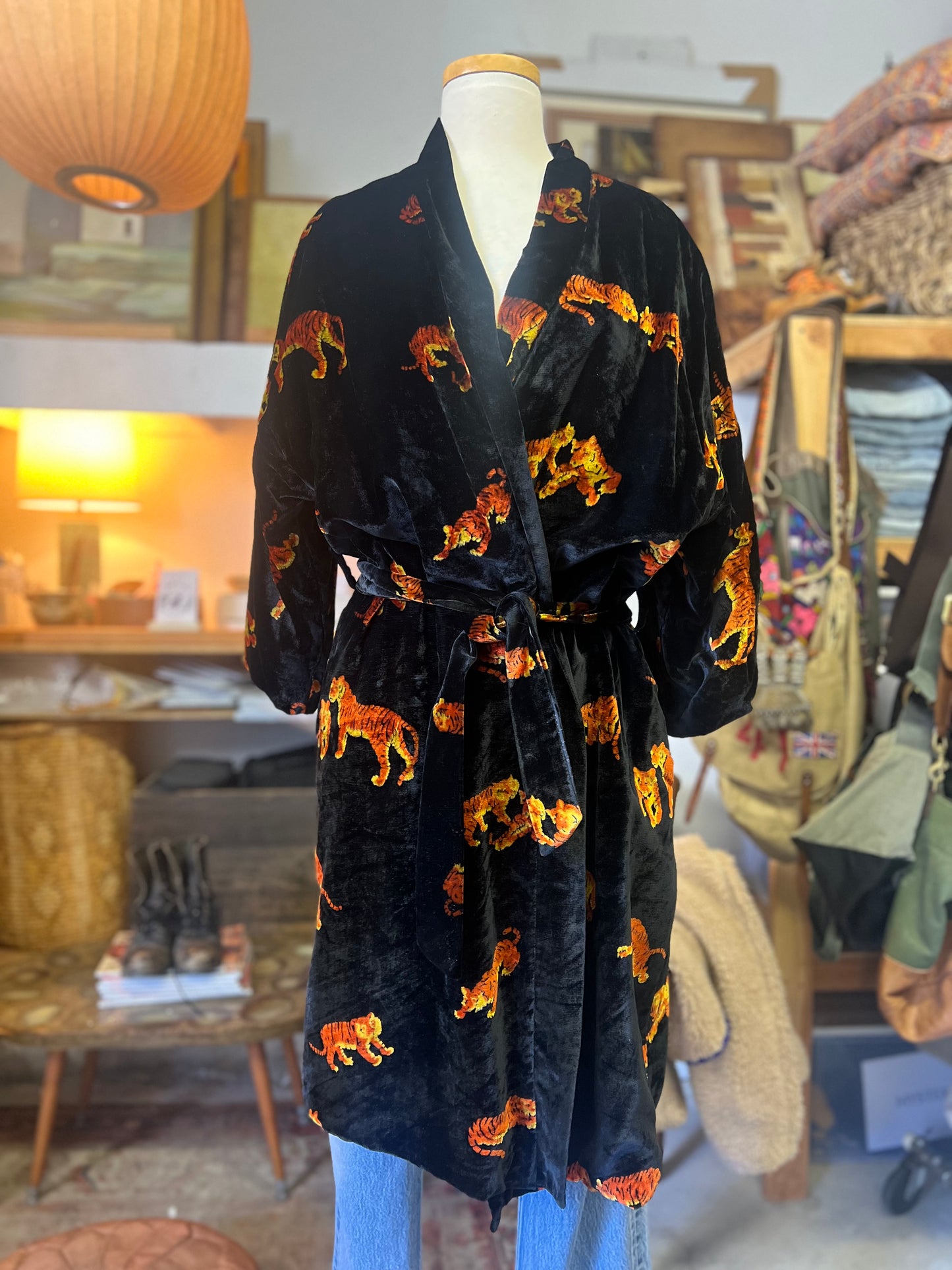 Rare Vintage 80’s Dunhill Velvet Tiger Print Robe Smoking Jacket