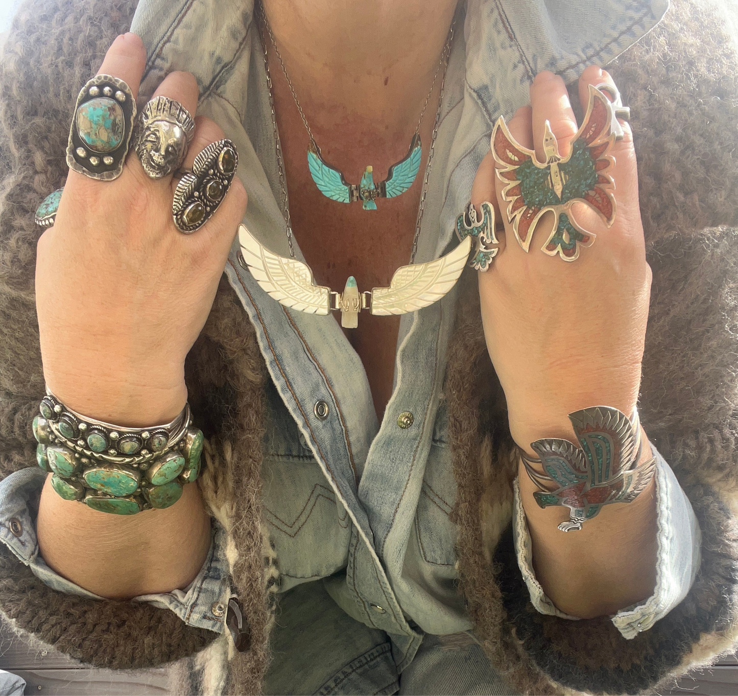 Vintage Navajo Green Turquoise Sterling Silver Ring Hallmark AZ7BB Size 8