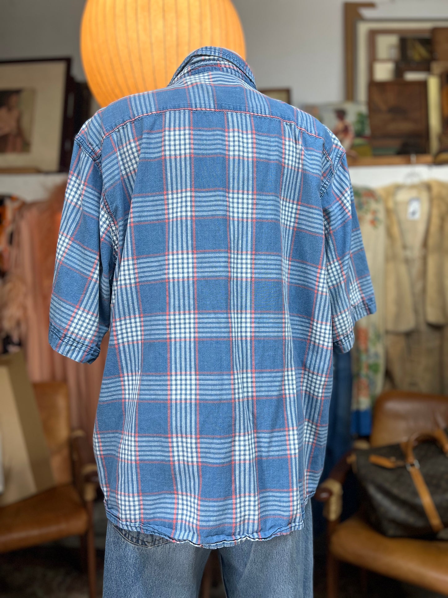 Vintage 90’s Wrangler Short Sleeve Pearl Snap Plaid Shirt XXL