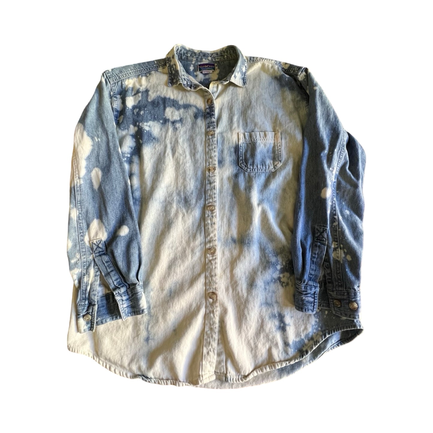 Vintage 80’s/90’s North Crest Allover Bleached Button Down Denim Shirt L