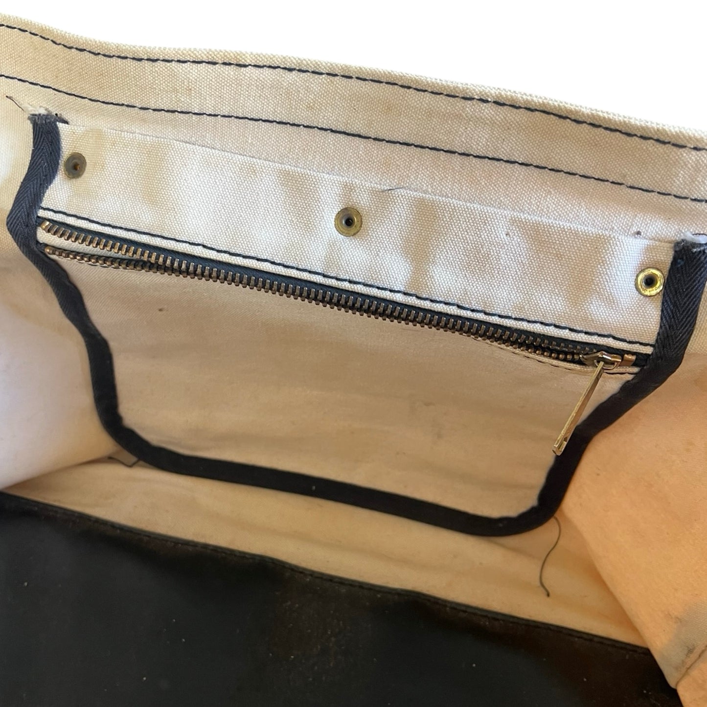 Rare Vintage 1970’s Heavy Canvas Weekender Tote w/ Brass Hardware Striped Webbing