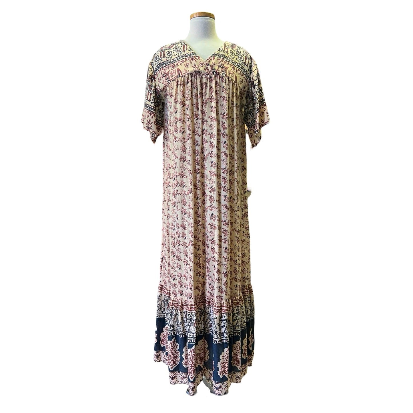 Vintage 70’s Handmade Bohemian India Block Print Cotton Maxi Dress
