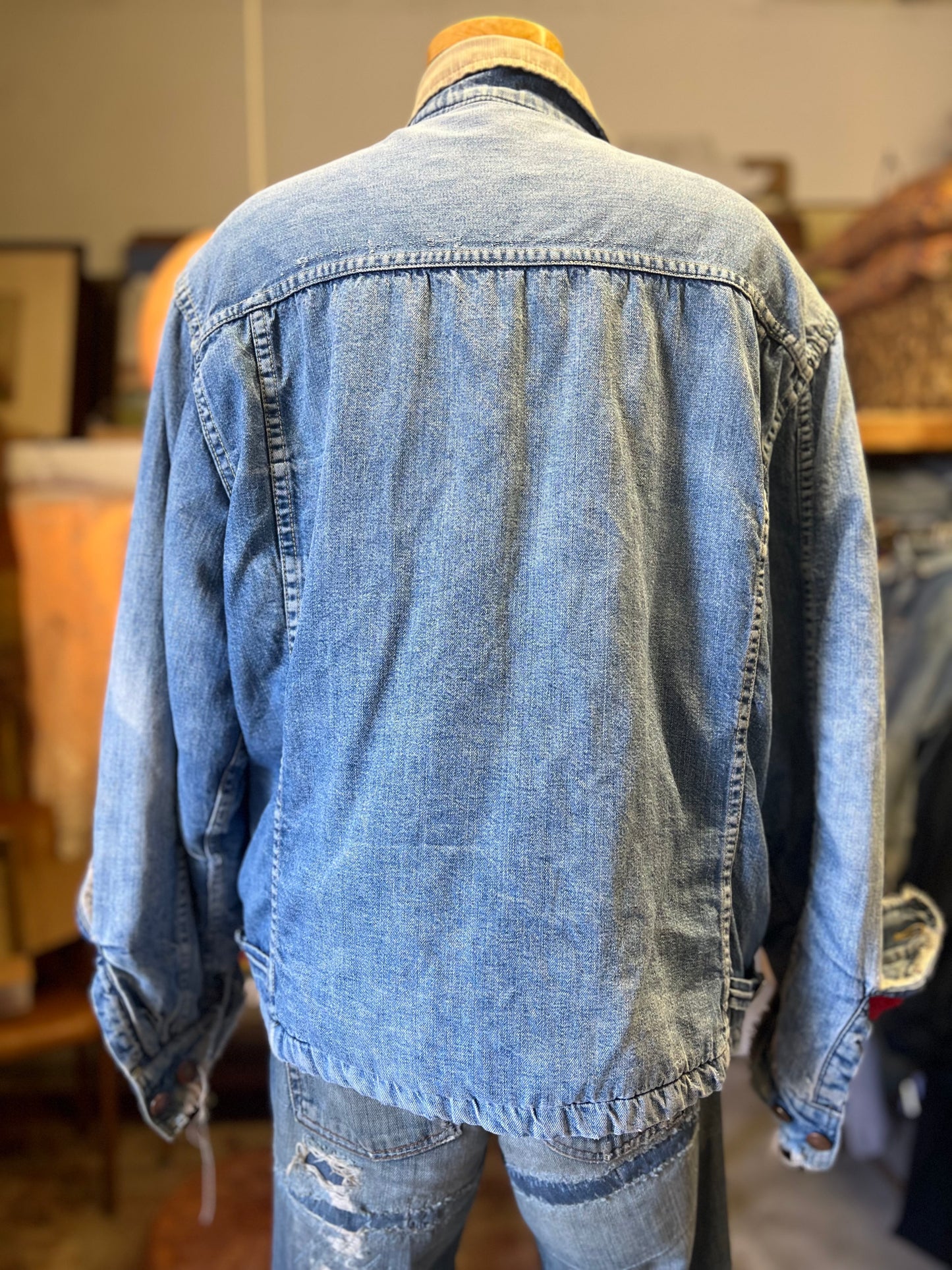 Vintage Big Smith Denim Chore Jacket Work Wear Heavily Distressed Boxy Fit XL
