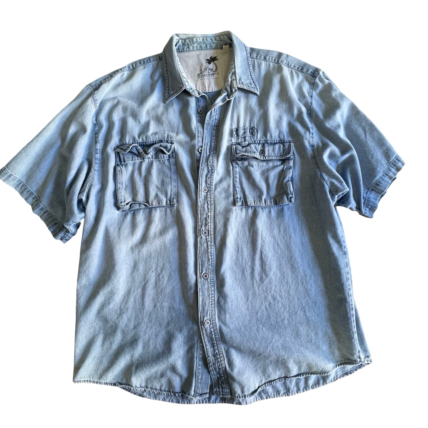 Vintage 80’s Bugle Boy Oversized S/S Faded Soft Denim Shirt XXL