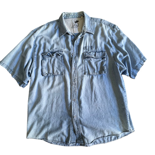 Vintage 80’s Bugle Boy Oversized S/S Faded Soft Denim Shirt XXL