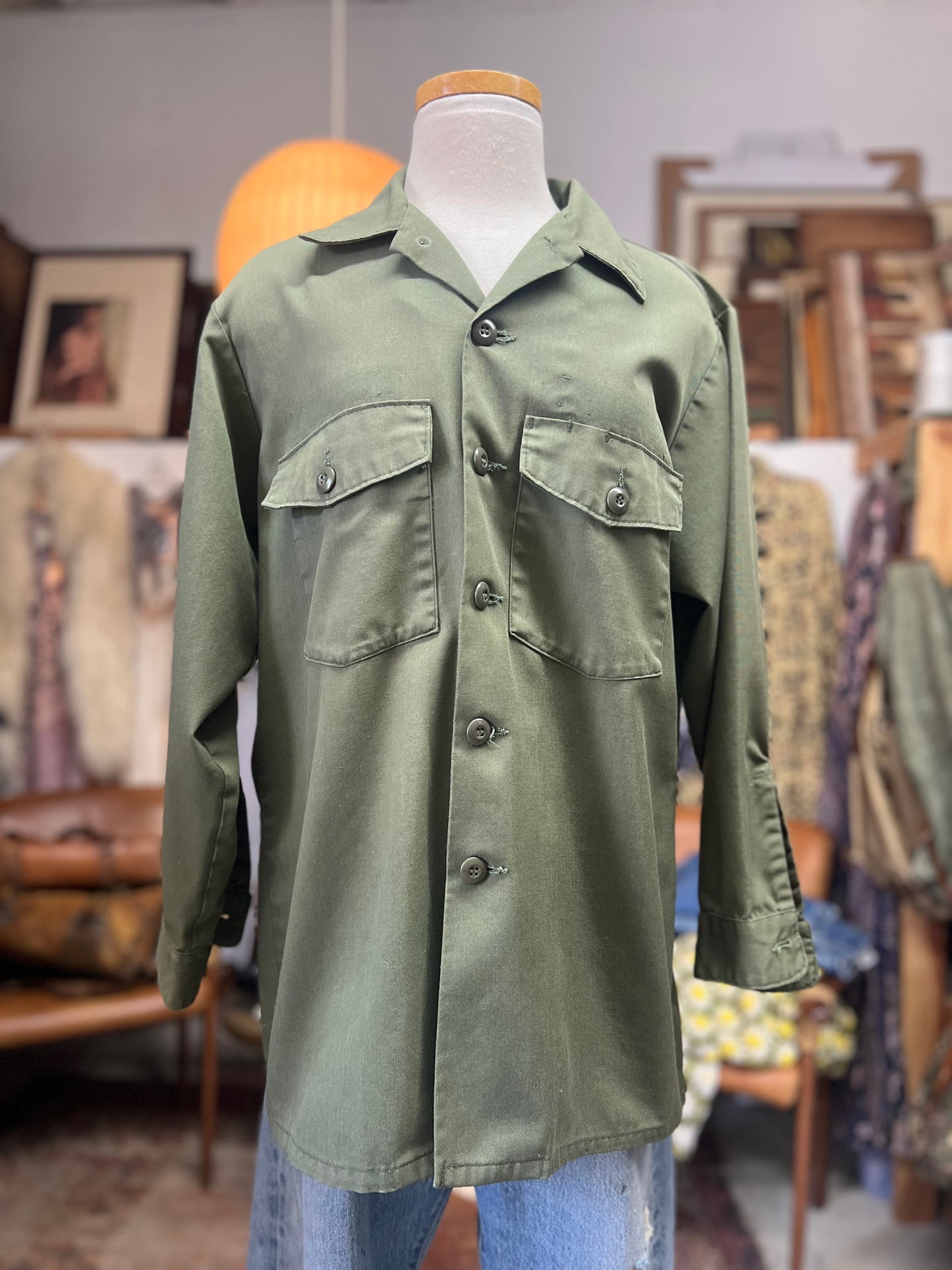 Vintage Army Shirt Jacket Military Uniform L