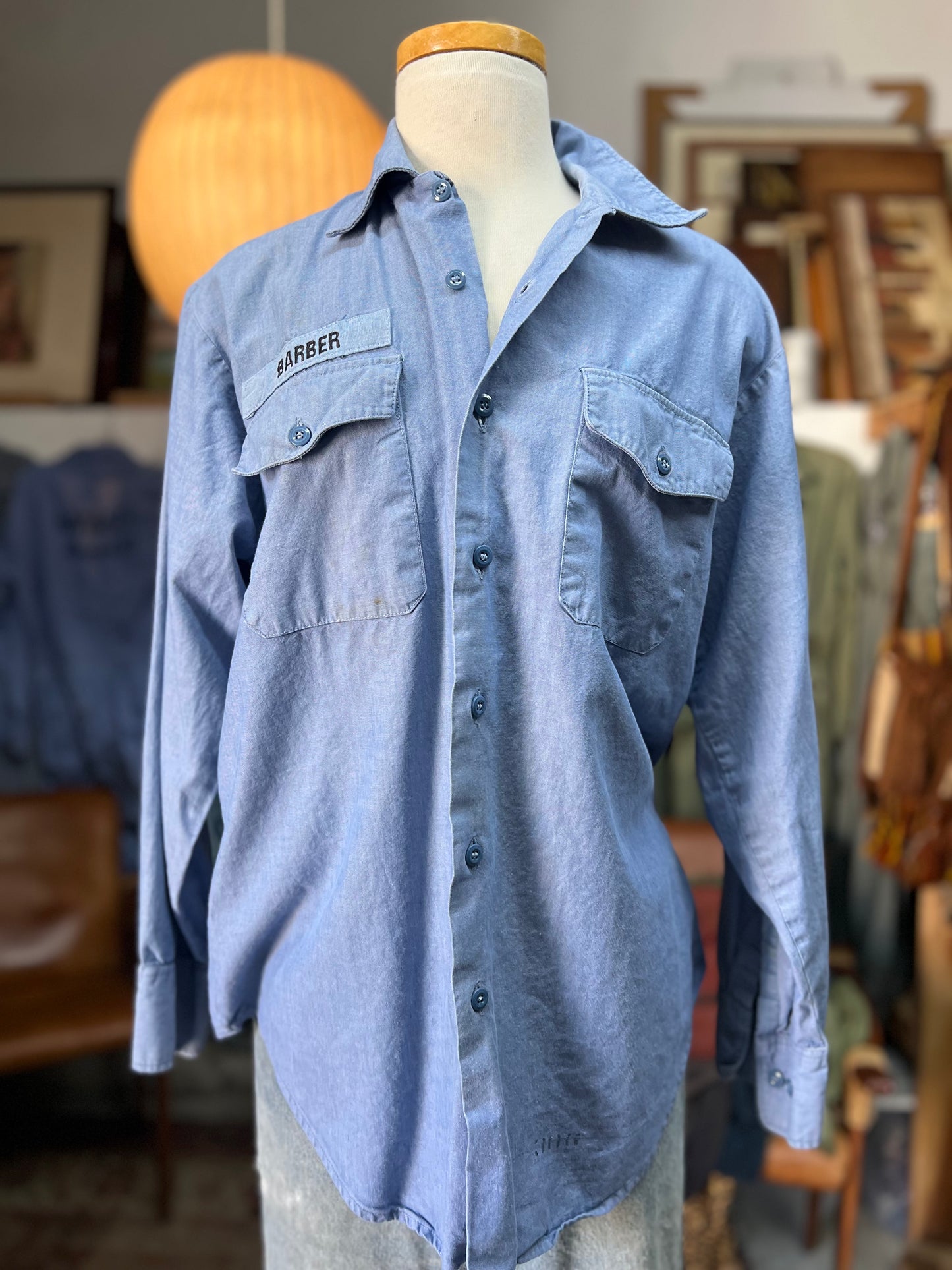 Vintage 70’s/80’s USN Type III Chambray Uniform Shirt Barber L