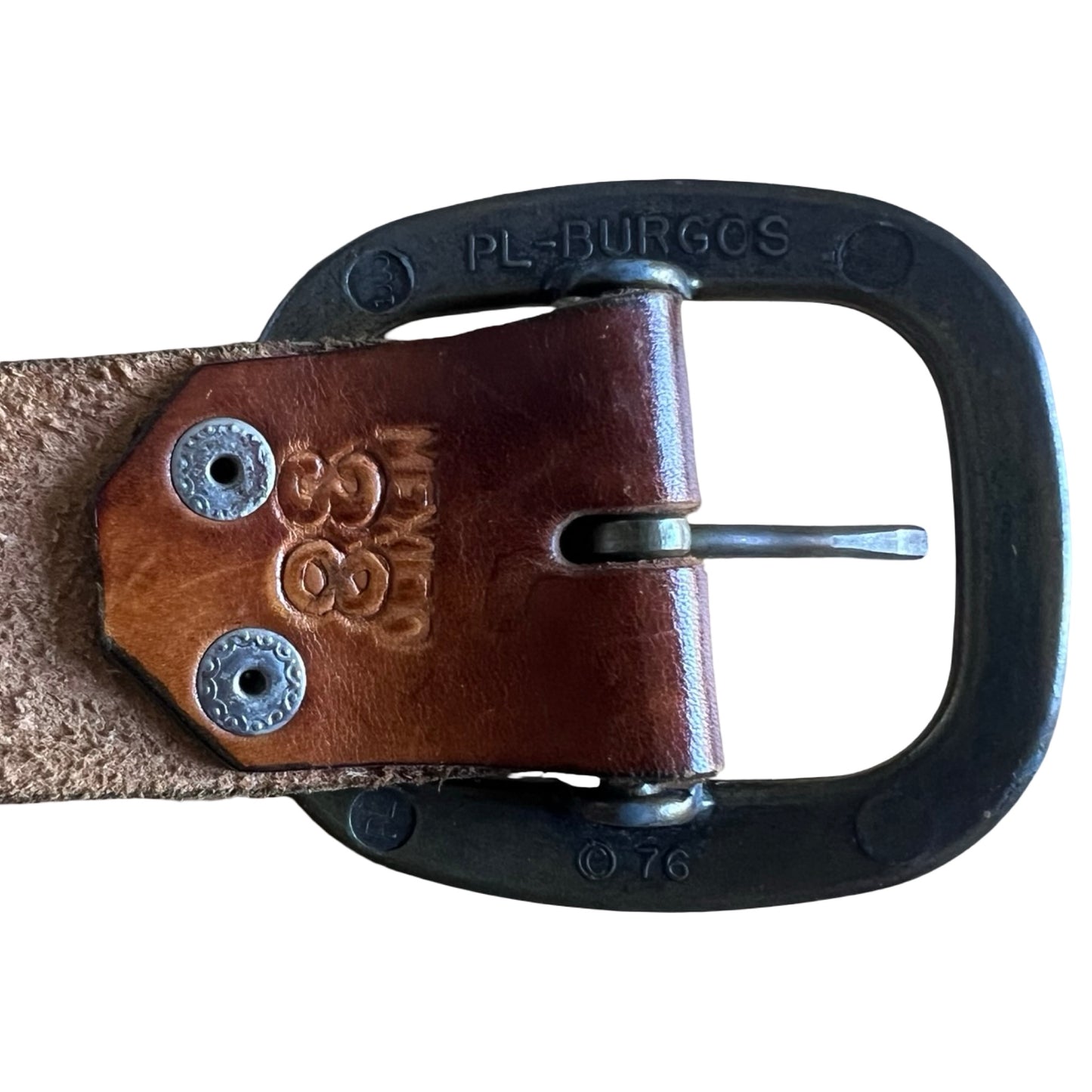 Vintage 70’s Hand Tooled Weed Leaf Brass Buckle Belt