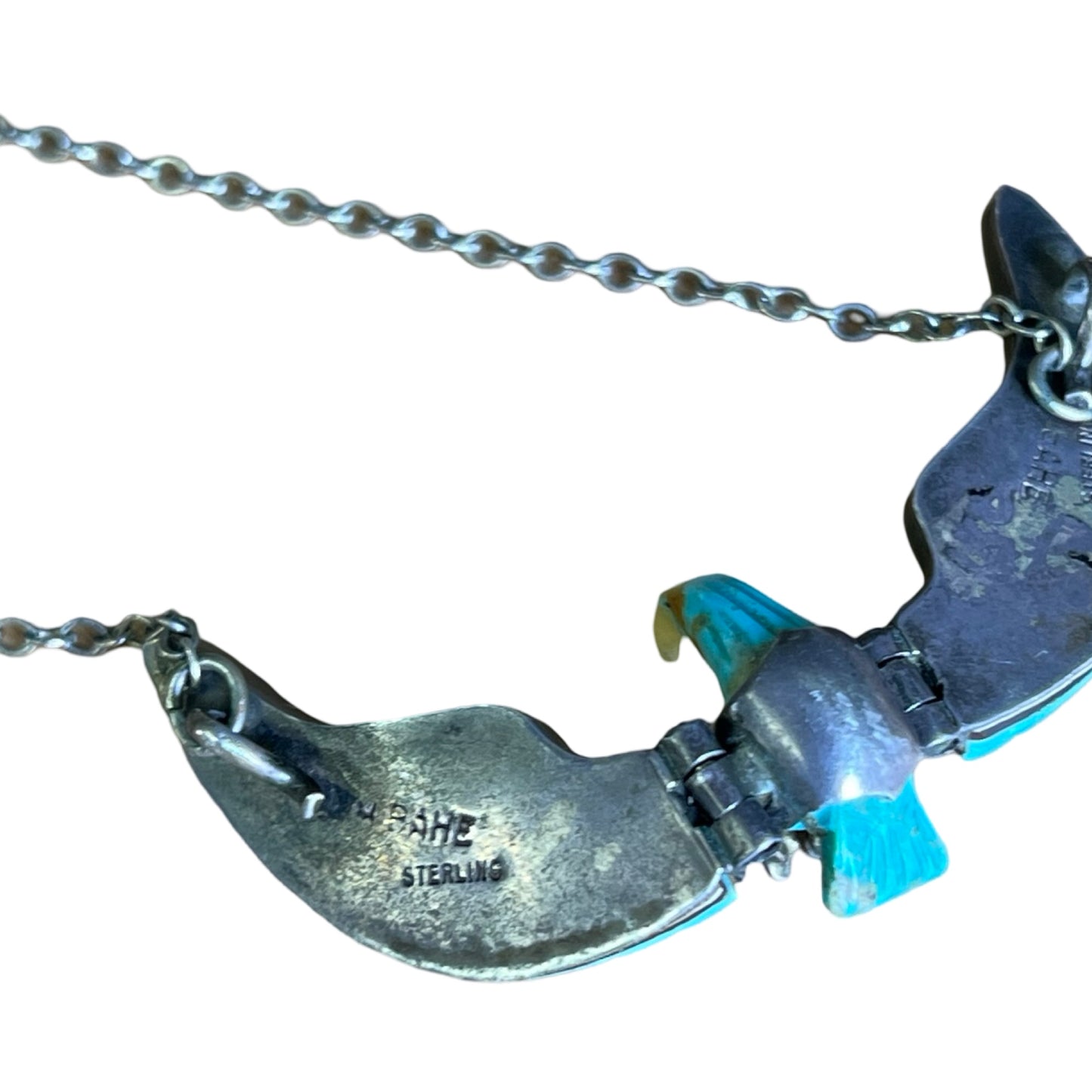 Vintage Signed Marie Bahe Navajo Turquoise Articulated Thunderbird Necklace