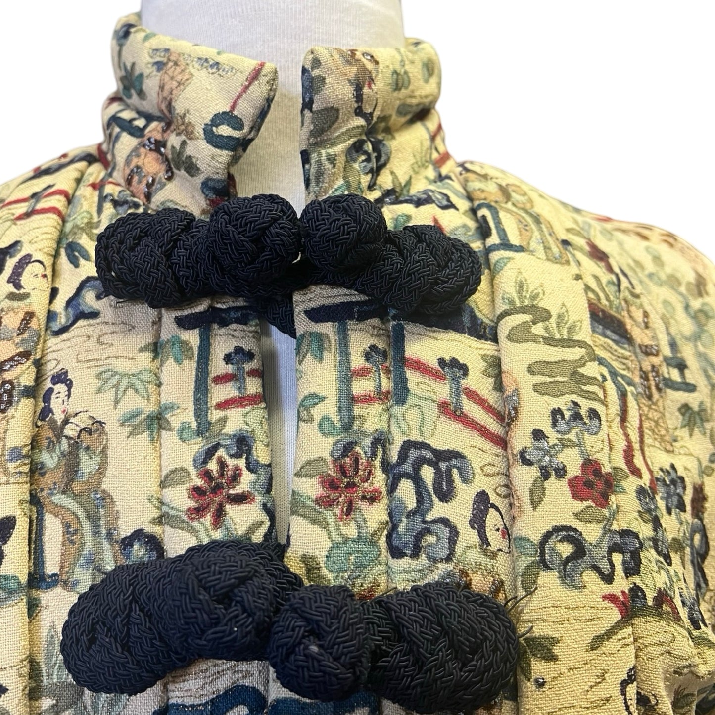 Vintage 1960’s Chinese Hand Painted Raw Silk Quilted Cheongsam Swing Coat L