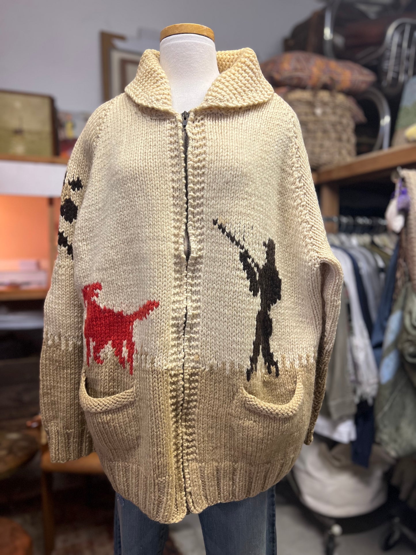 Vintage 50’s/60’s Pheasant Hunter Cowichan Cardigan Zip Front Sweater XL
