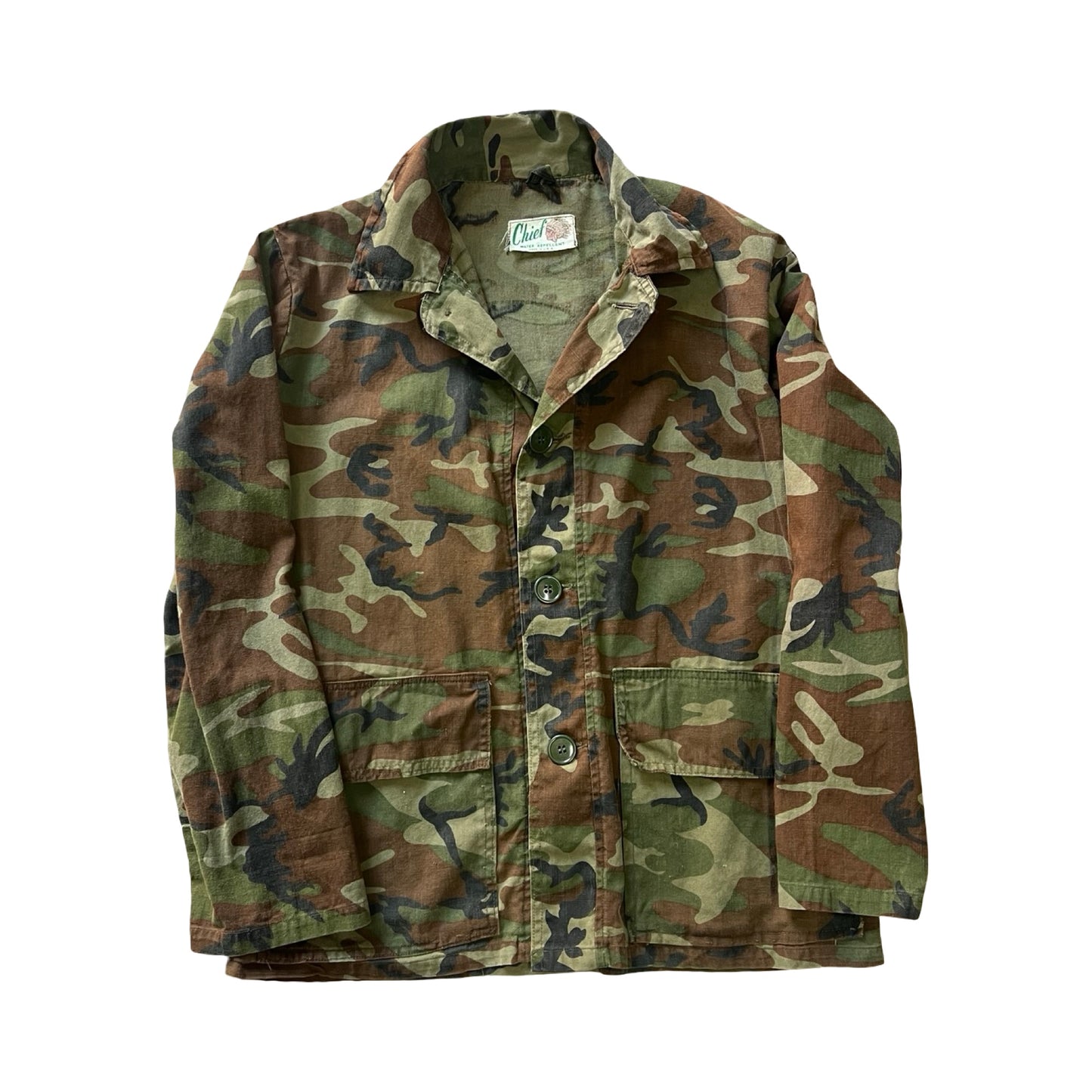 Vintage 1960’s Chief Camo Shirt Jacket Beautiful Fade Made In USA XL