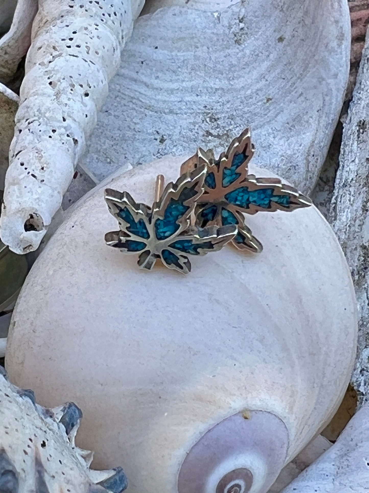 Vintage 70’s Sterling Silver & Turquoise Weed Leaf Studs
