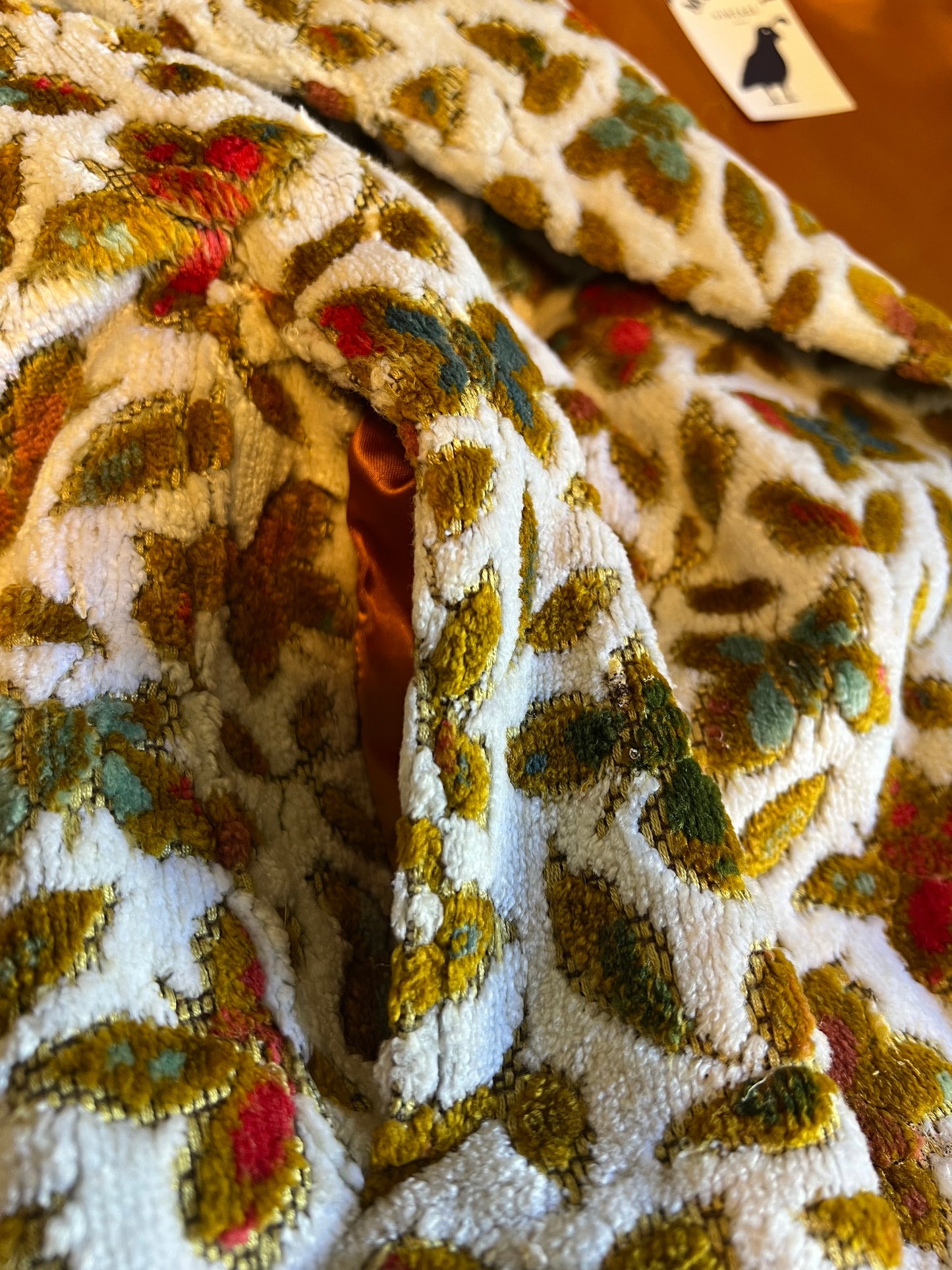 Vintage 60’s Chenille Butterlfy Shawl Collar Swing Coat L