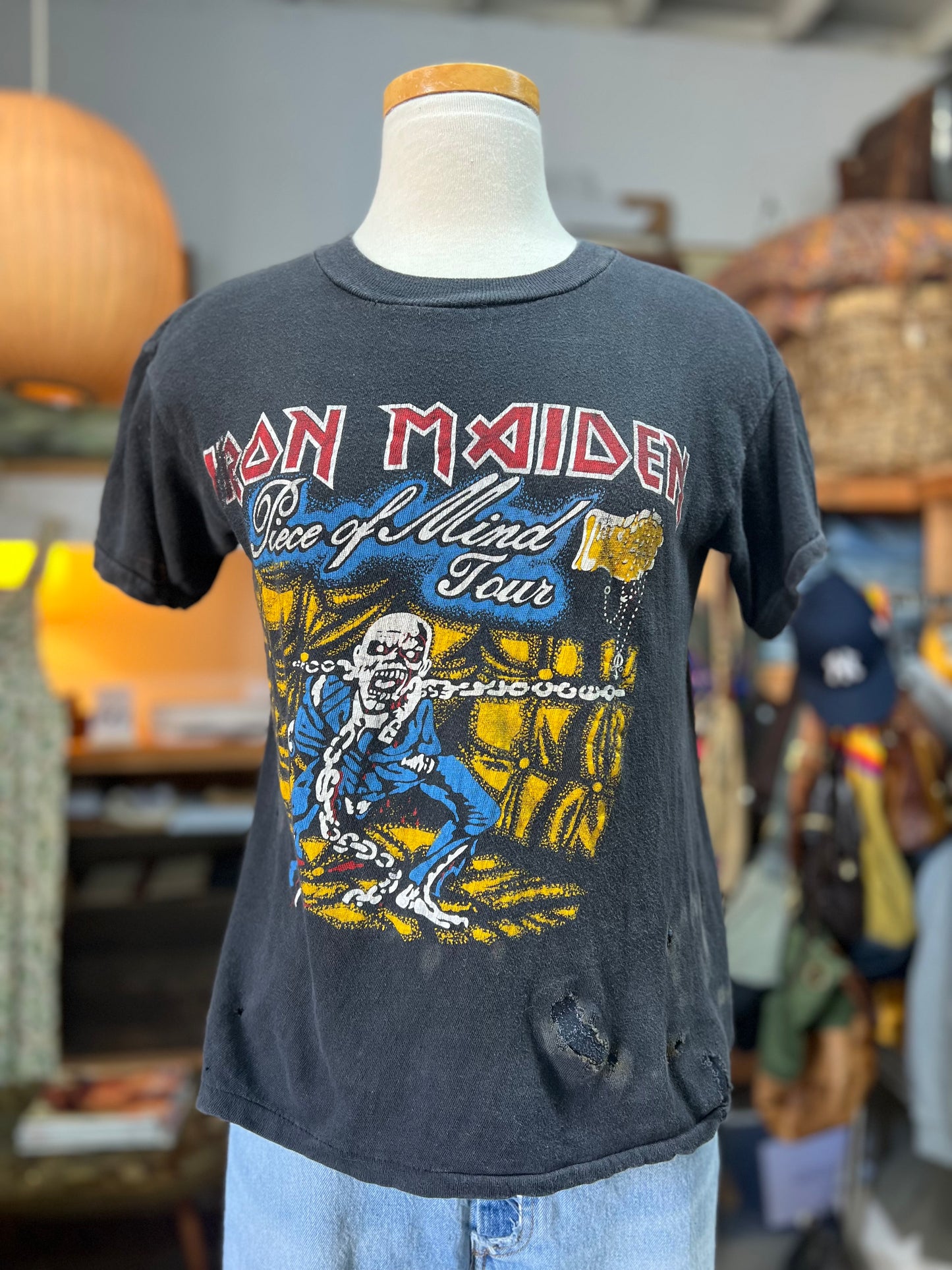 Vintage Iron Maiden Thrashed & Distressed 1983 Piece Of Mind Original Tour Tee