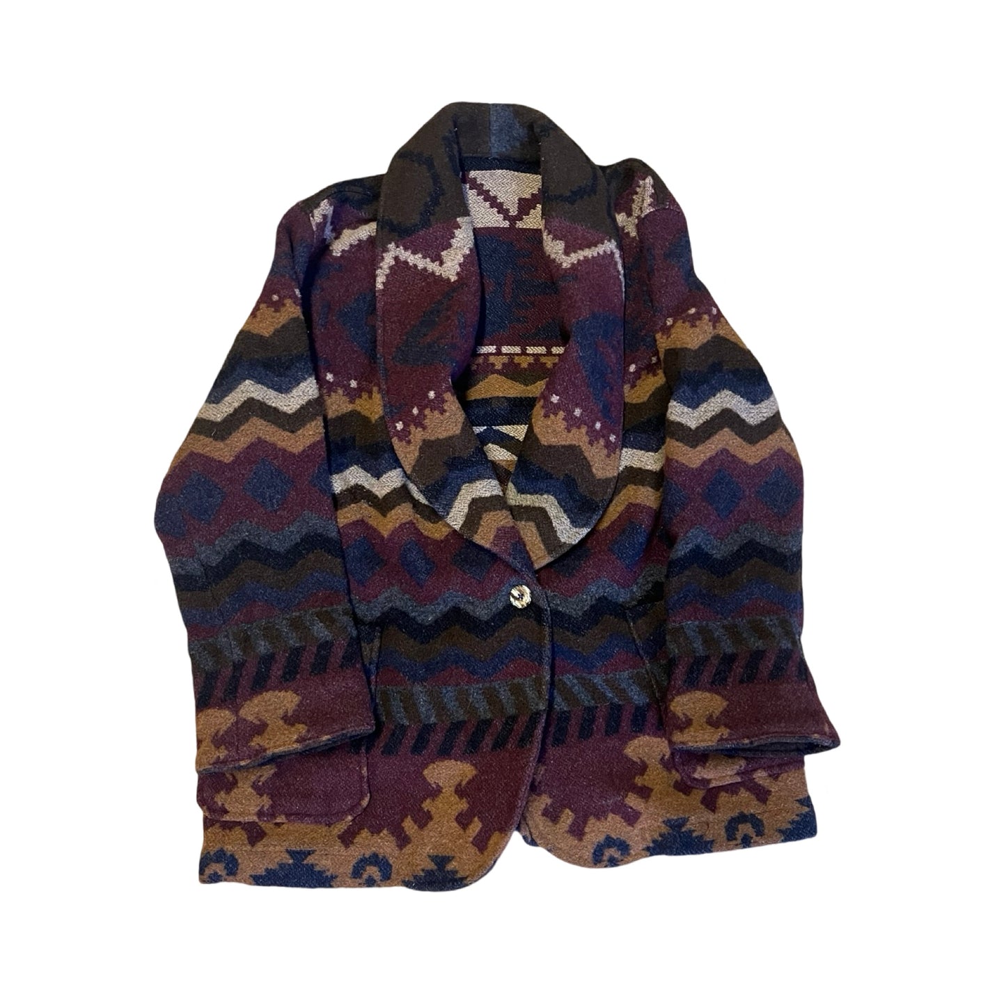 Vintage 80’s Belted Blanket Blazer Jacket Robe Shawl Collar Southwestern Design