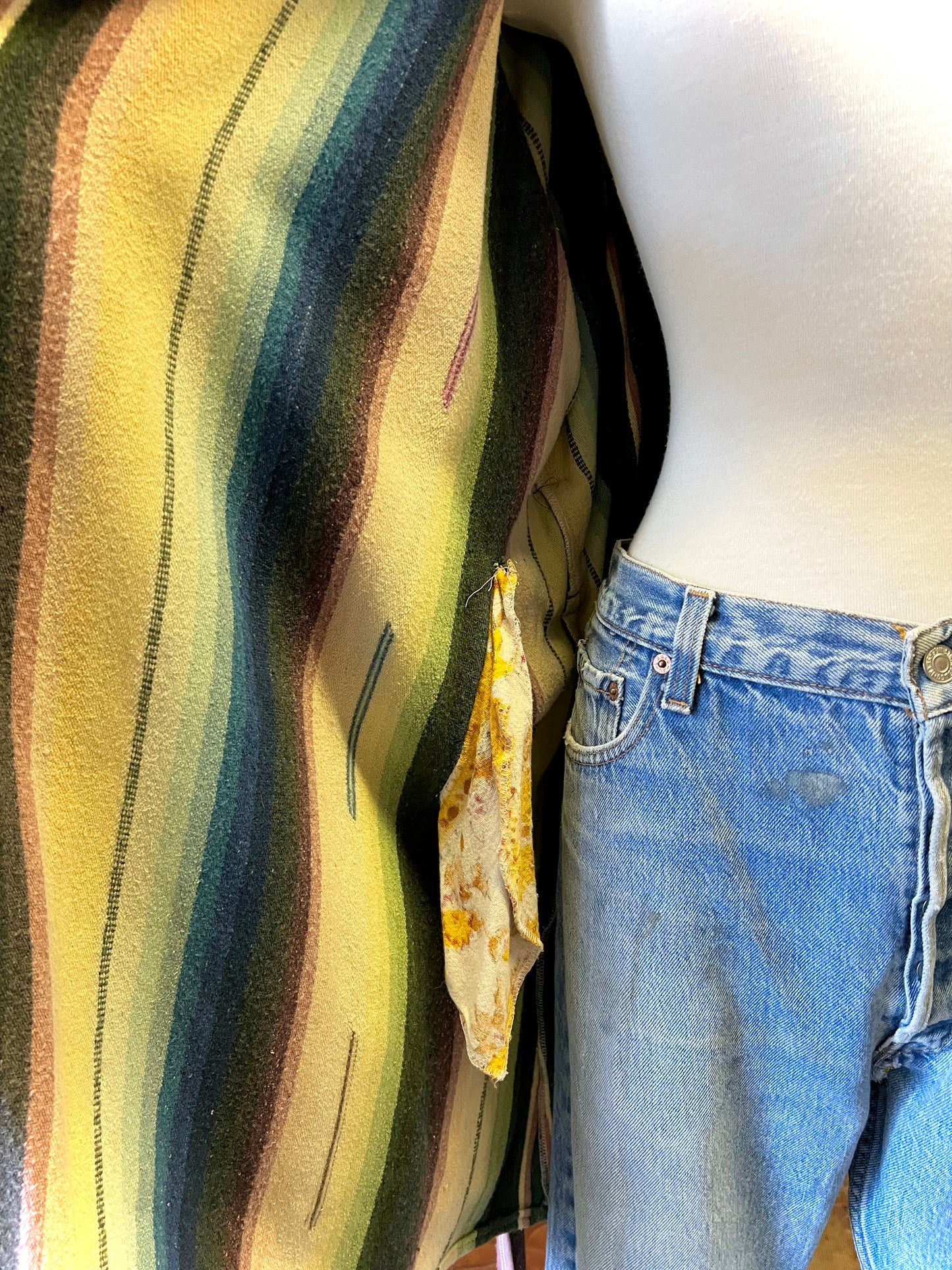One-of-a-kind Handmade Vintage Serape Belted Hooded Surf Robe