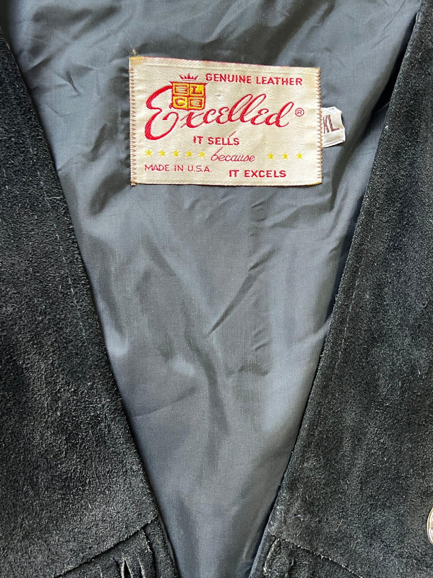 Vintage Black Suede Fringe Concho Vest Excelled L